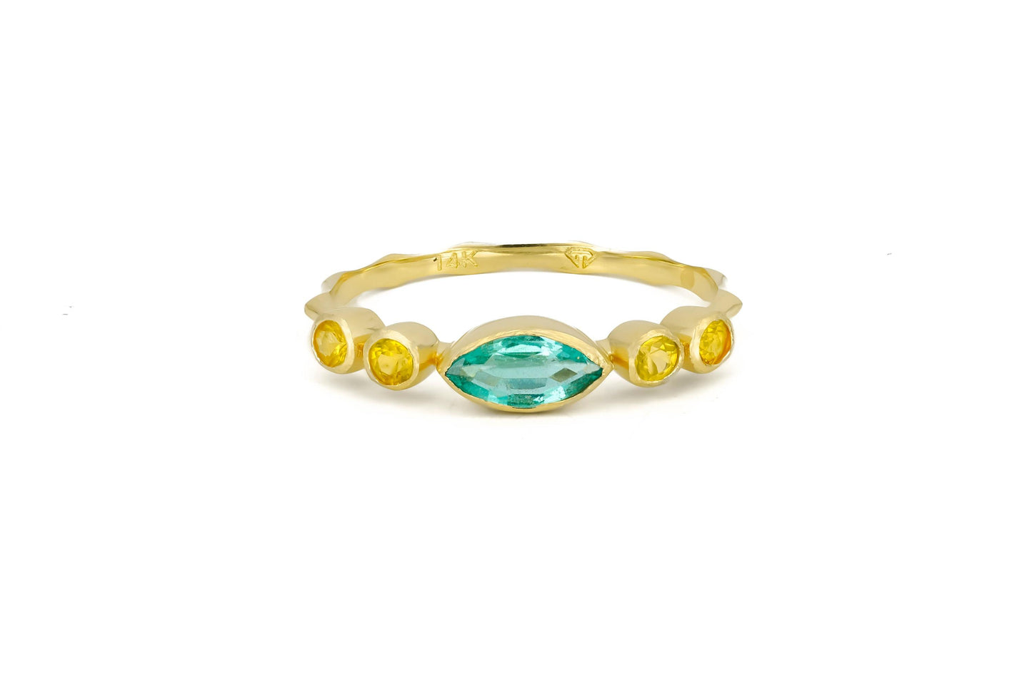 Marquise emerald ring in 14k gold