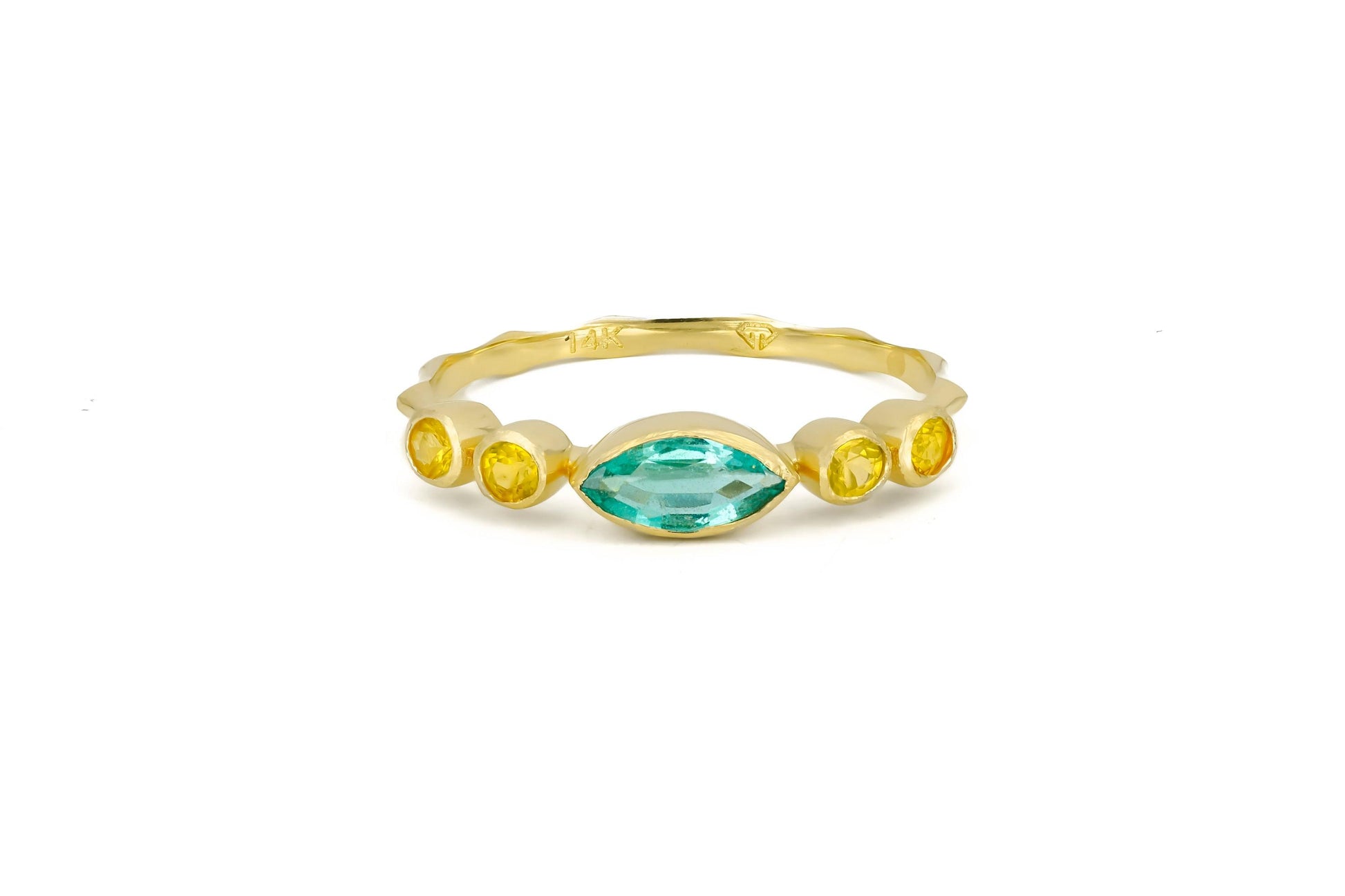 Marquise emerald ring in 14k gold