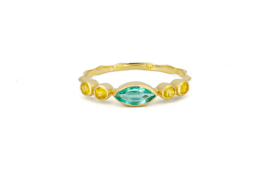 Marquise emerald ring in 14k gold