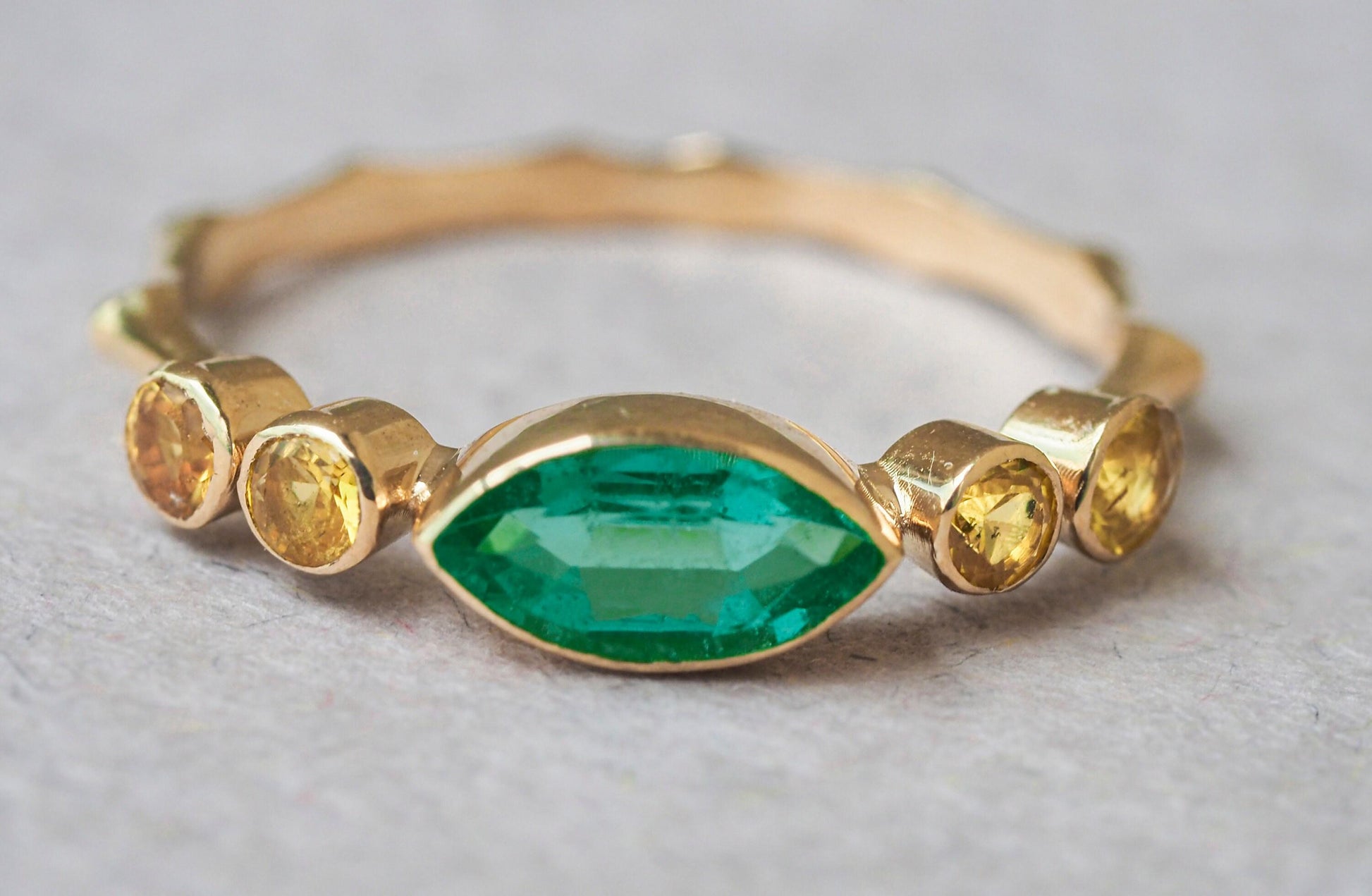 Marquise emerald ring in 14k gold