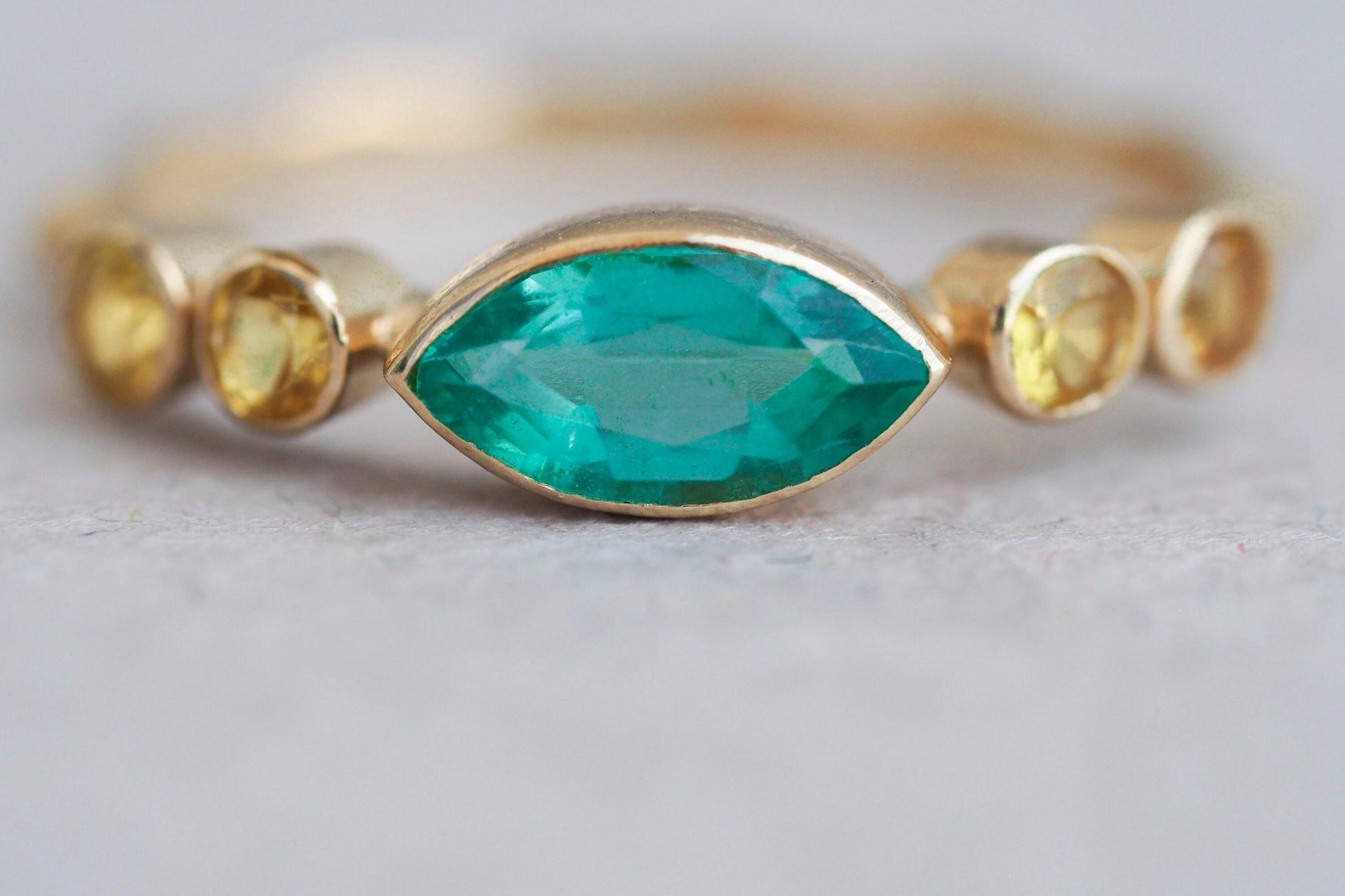 Marquise emerald ring in 14k gold