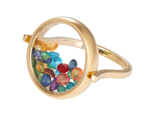Multicolor gemstone shaker 14k gold ring