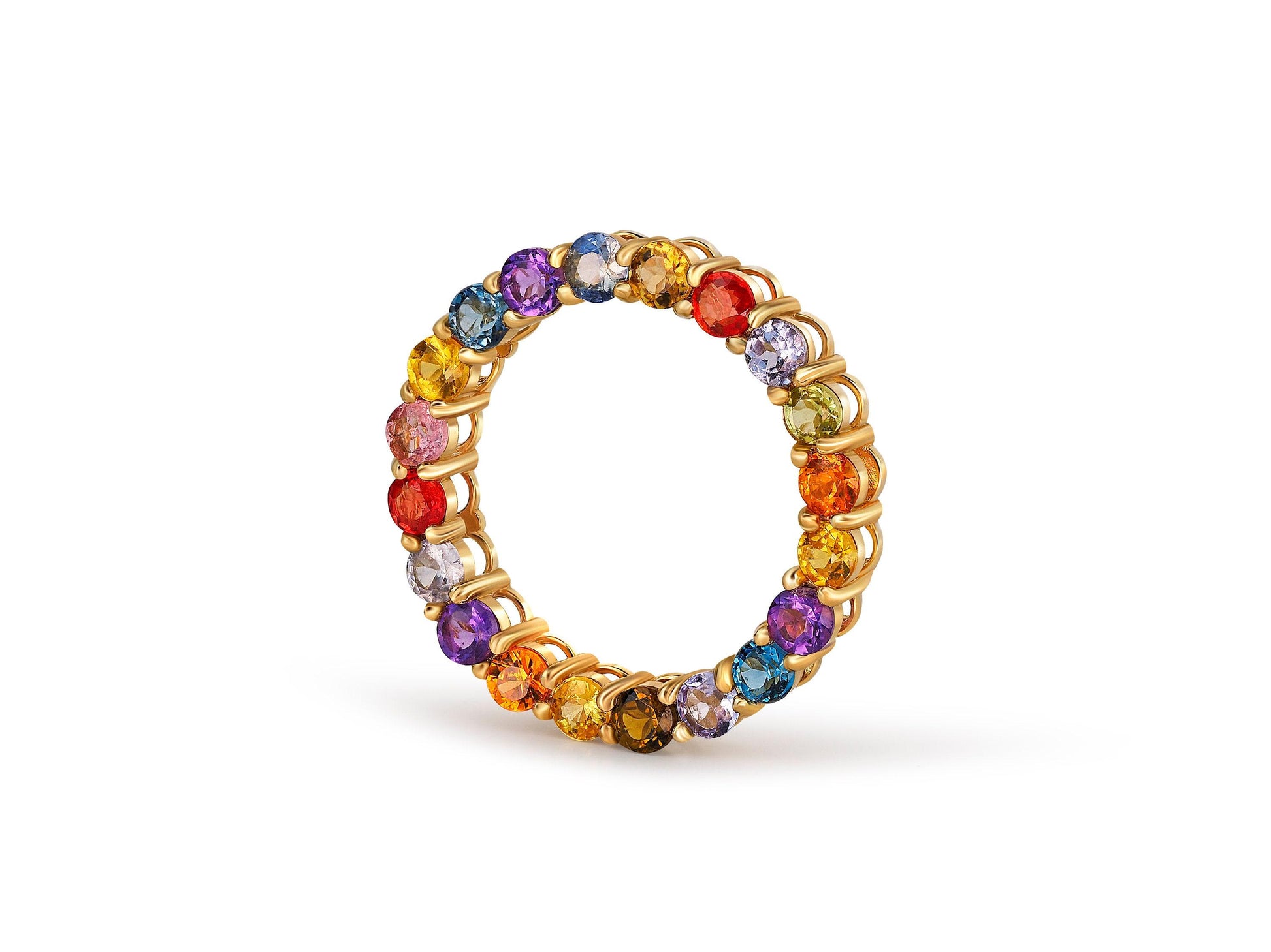 Multicolor gemstones Full Eternity Pendant in 14k gold