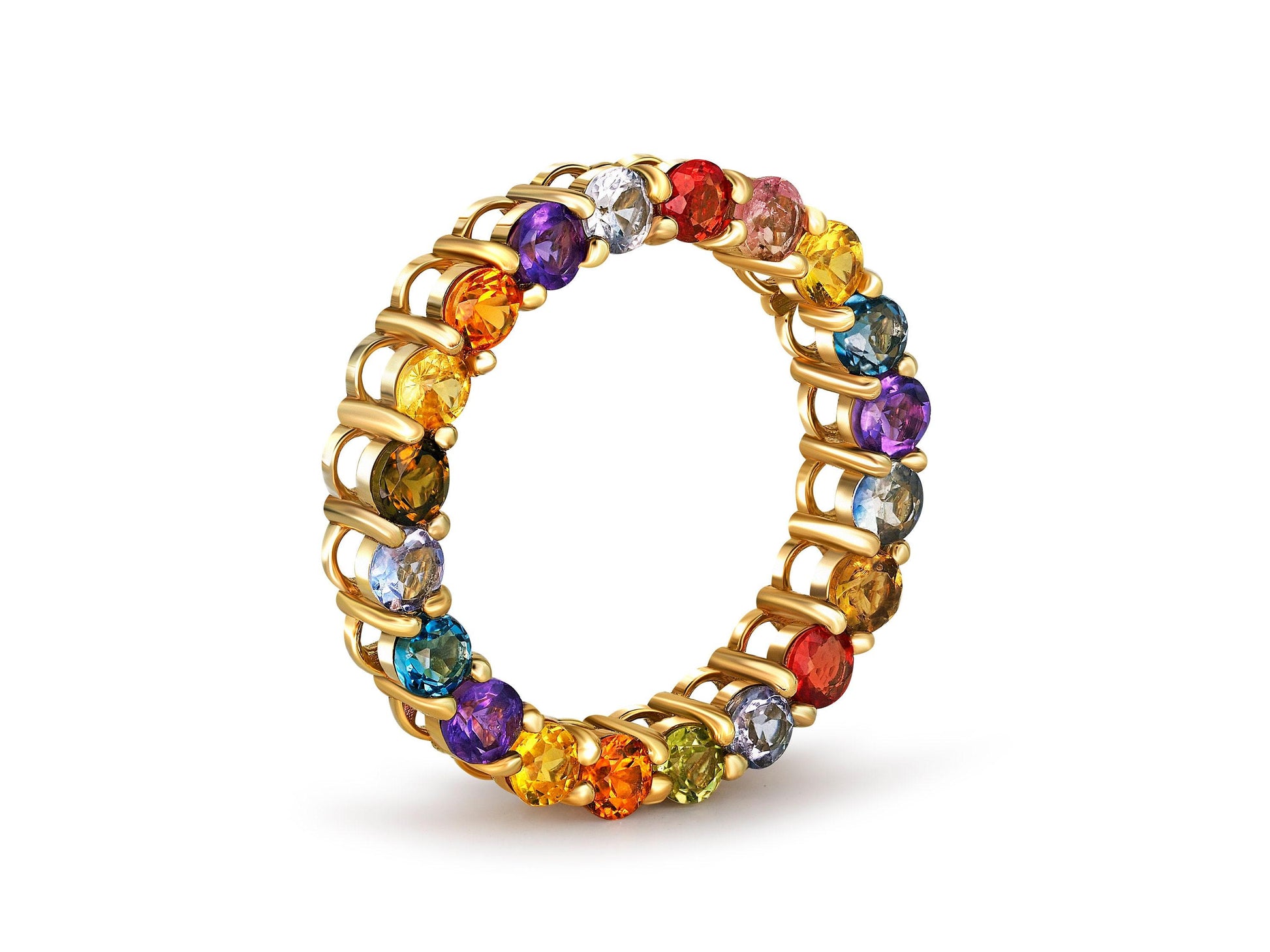 Multicolor gemstones Full Eternity Pendant in 14k gold