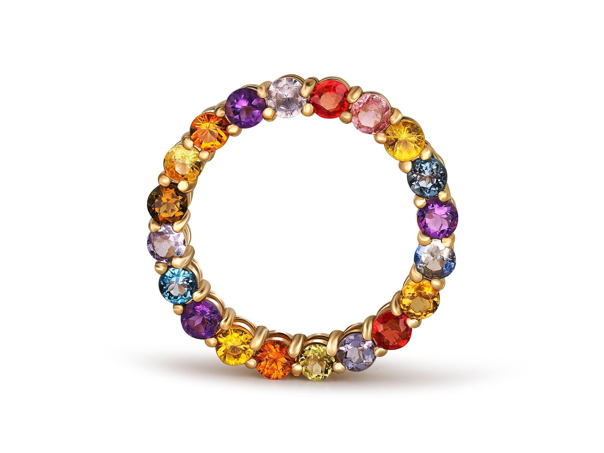 Multicolor gemstones Full Eternity Pendant in 14k gold