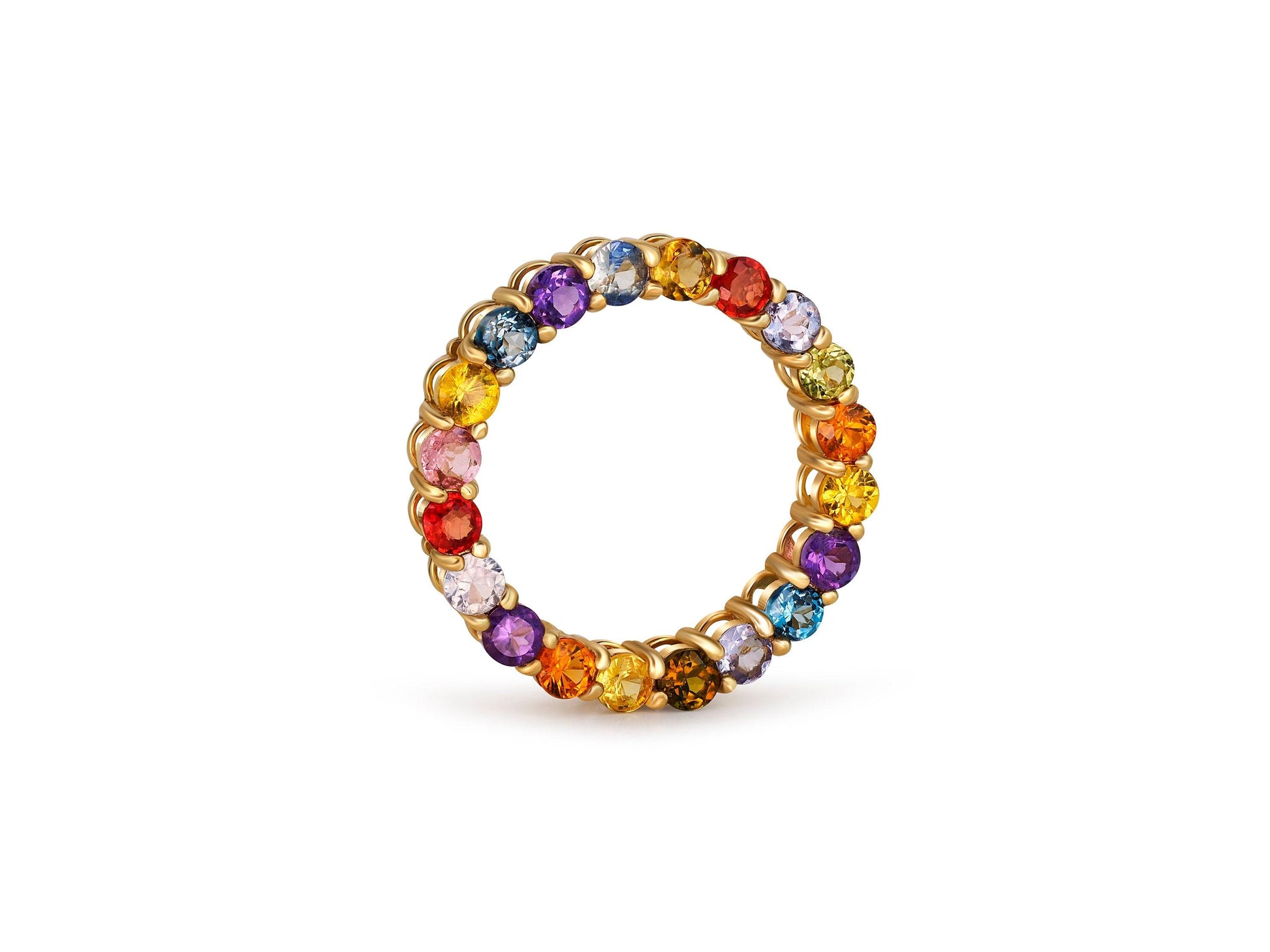 Multicolor gemstones Full Eternity Pendant in 14k gold