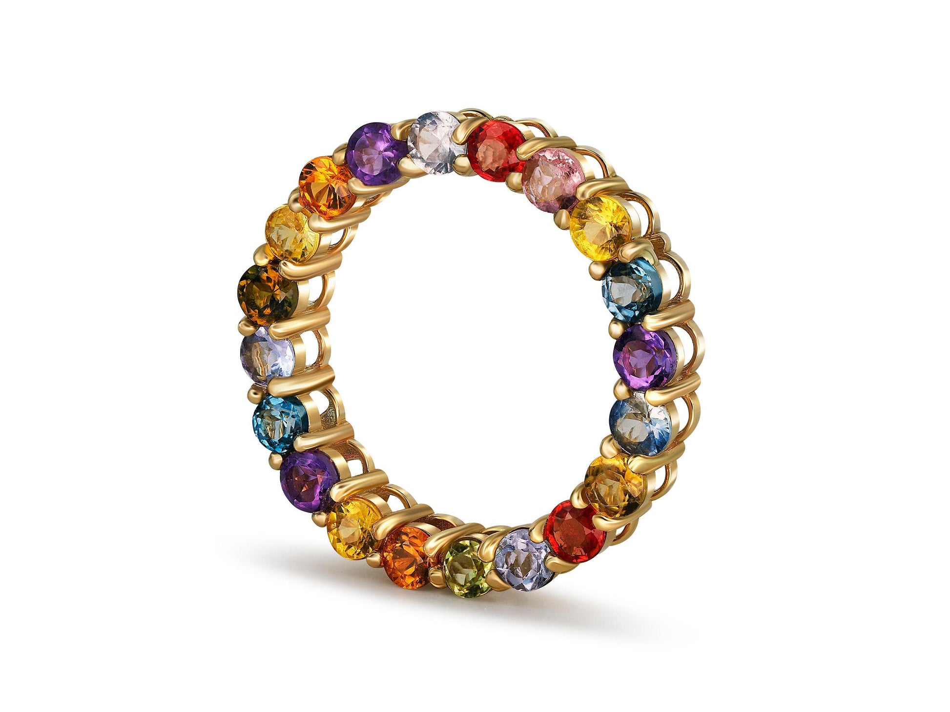 Multicolor gemstones Full Eternity Pendant in 14k gold
