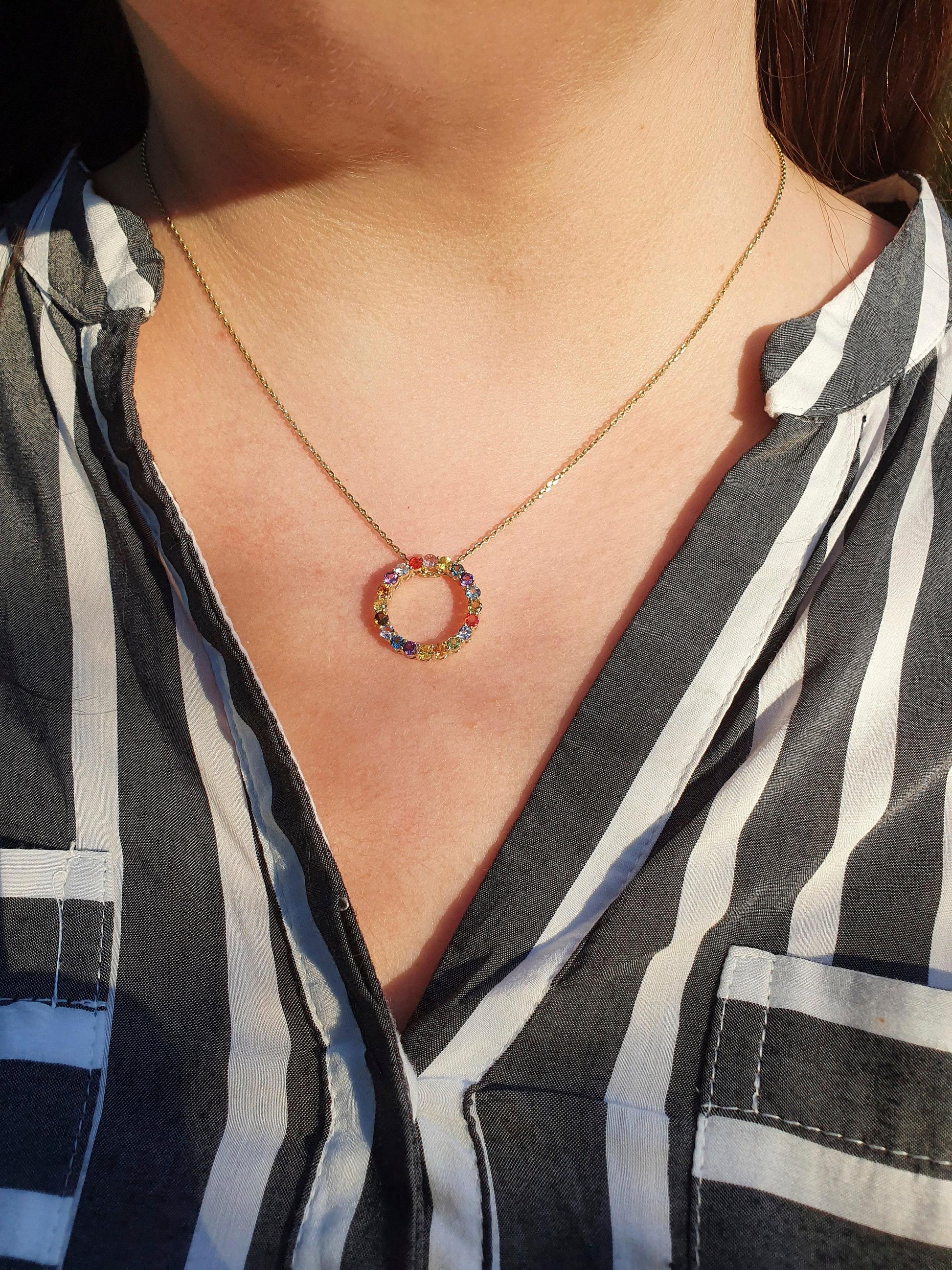 Multicolor gemstones Full Eternity Pendant in 14k gold