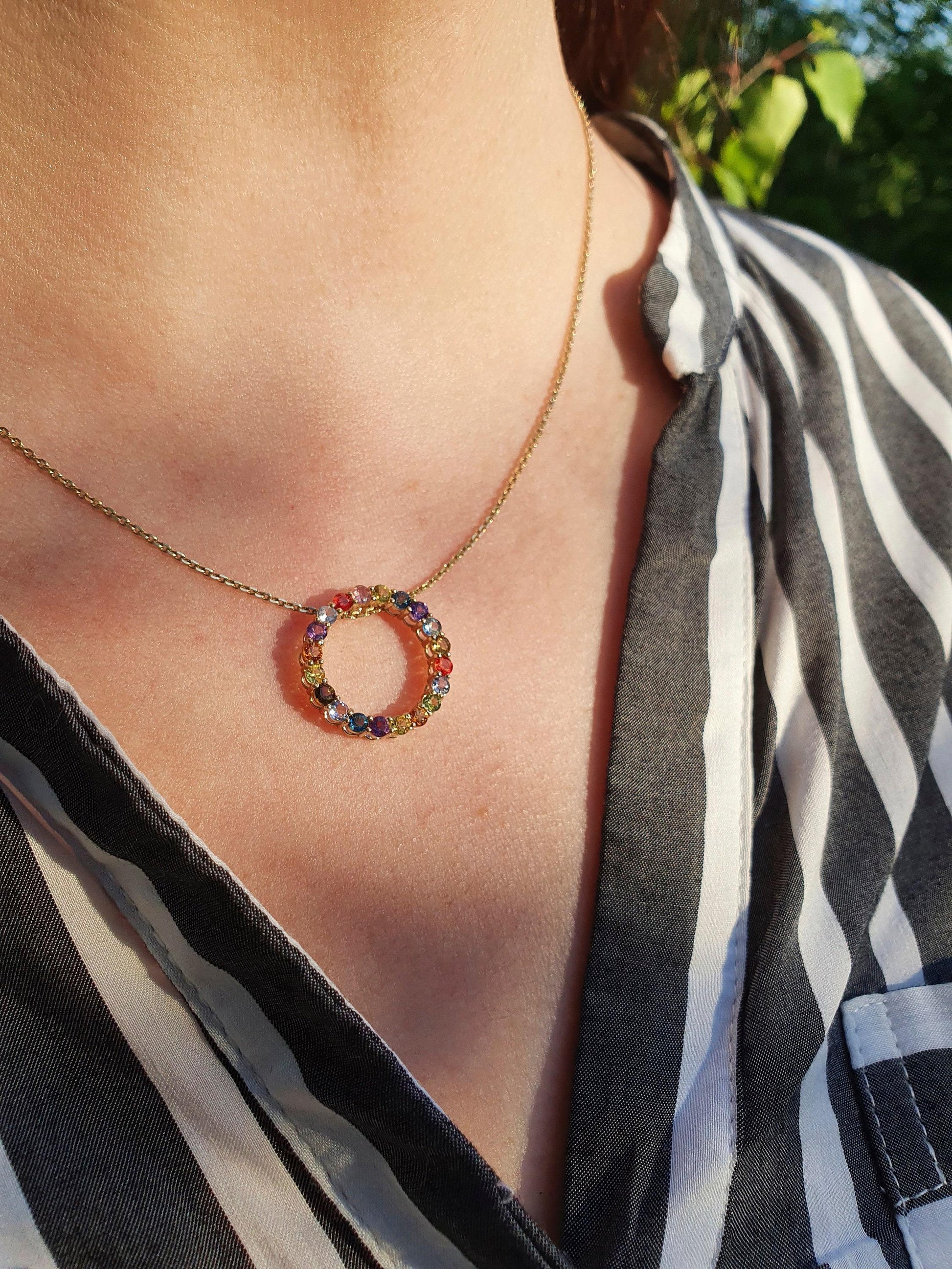 Multicolor gemstones Full Eternity Pendant in 14k gold