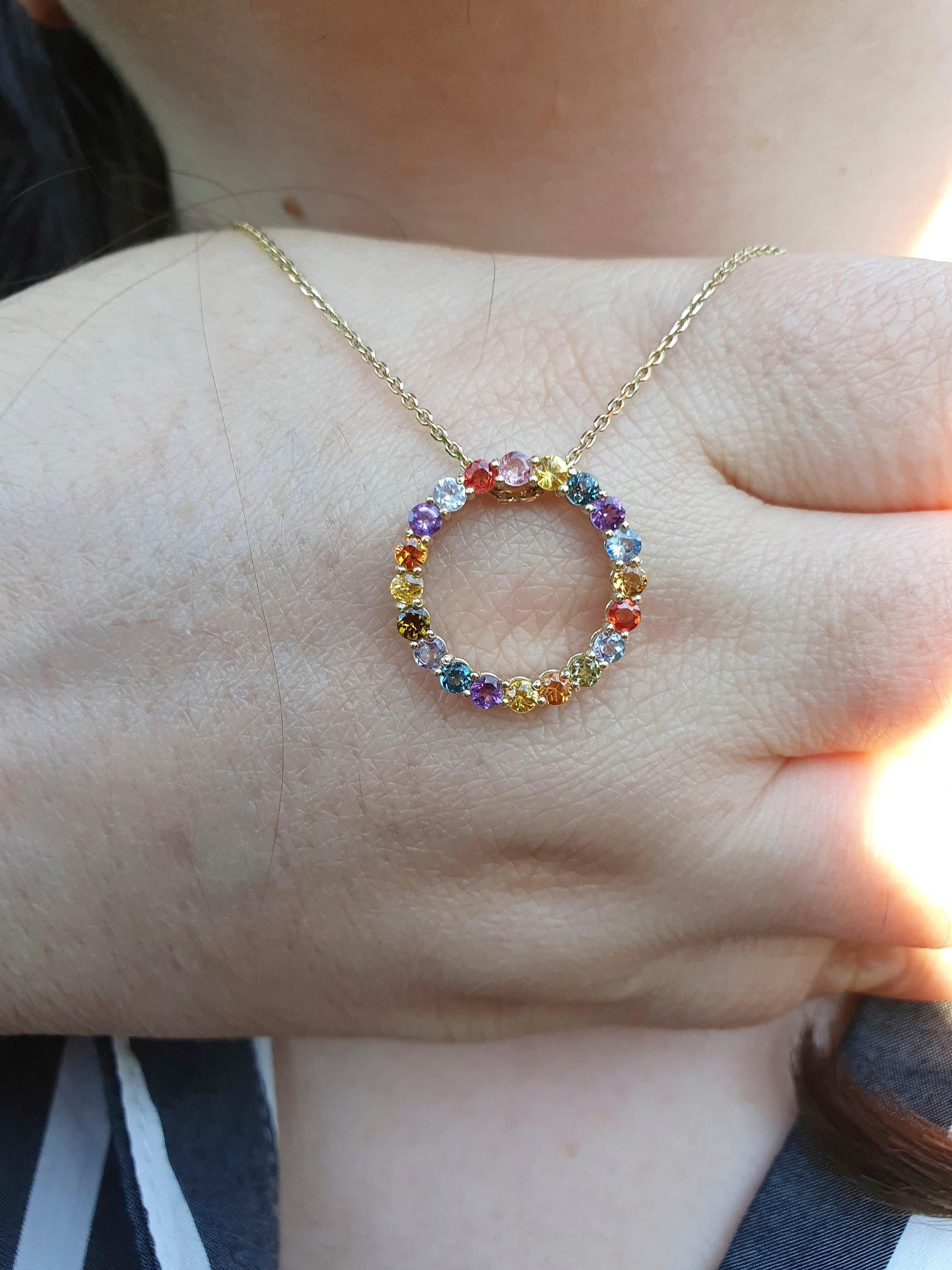 Multicolor gemstones Full Eternity Pendant in 14k gold