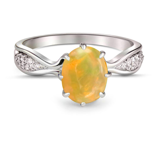 Rainbow Opal 14k gold ring