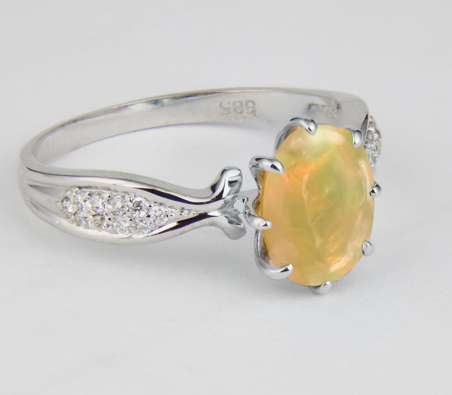 Rainbow Opal 14k gold ring