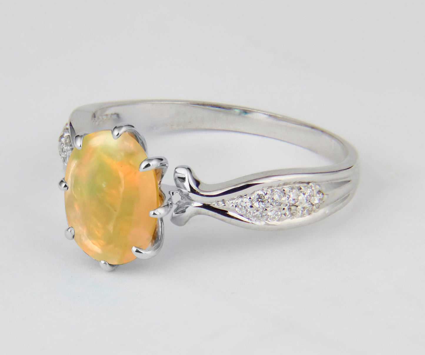 Rainbow Opal 14k gold ring