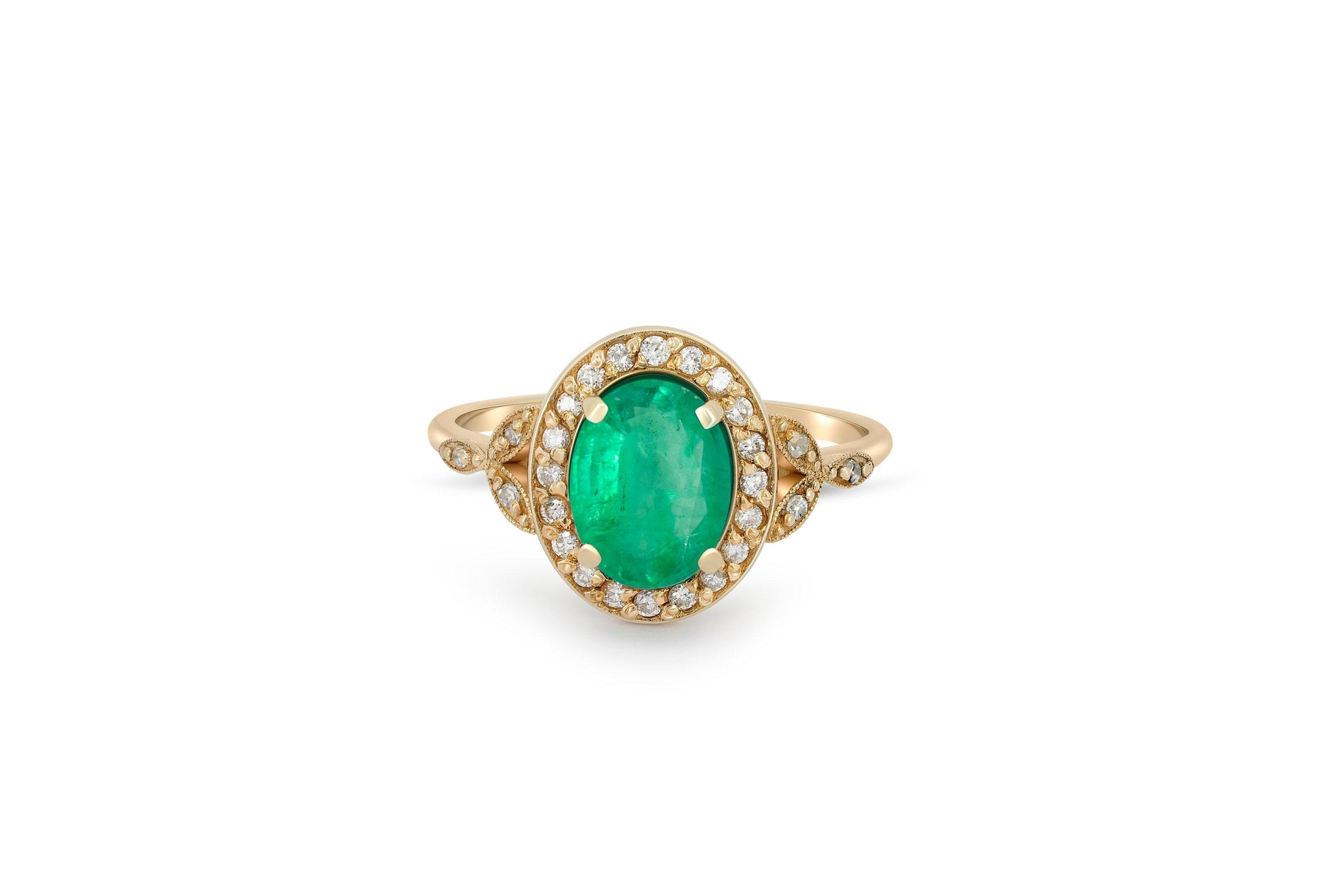 Oval emerald 14k gold ring