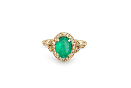 Oval emerald 14k gold ring