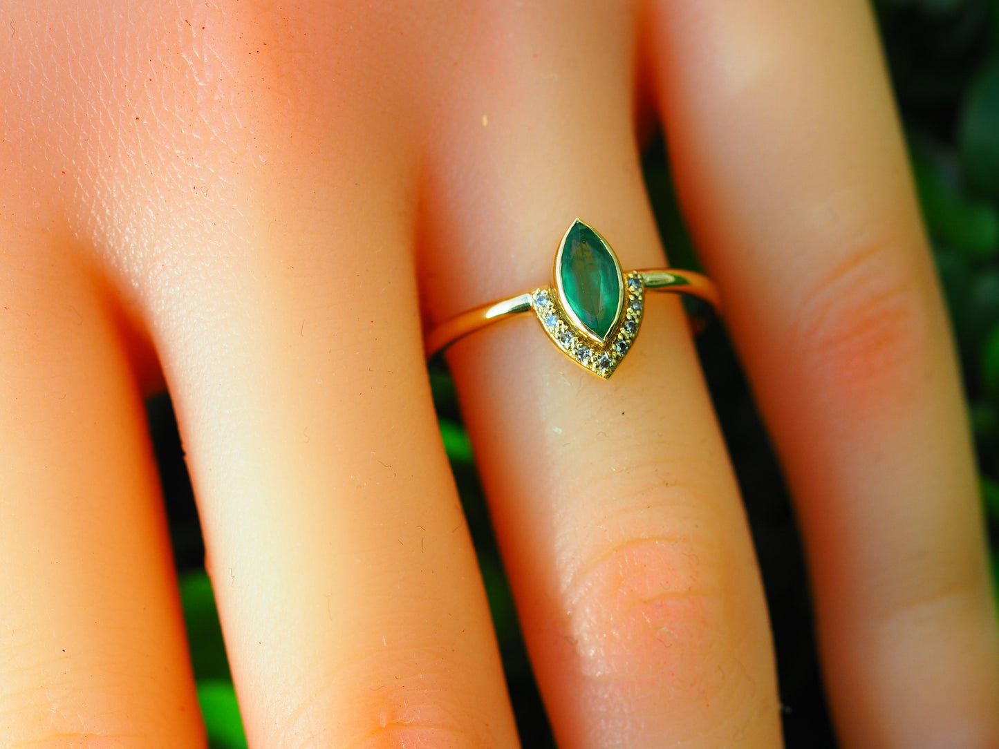 Marquise Emerald 14k gold Ring