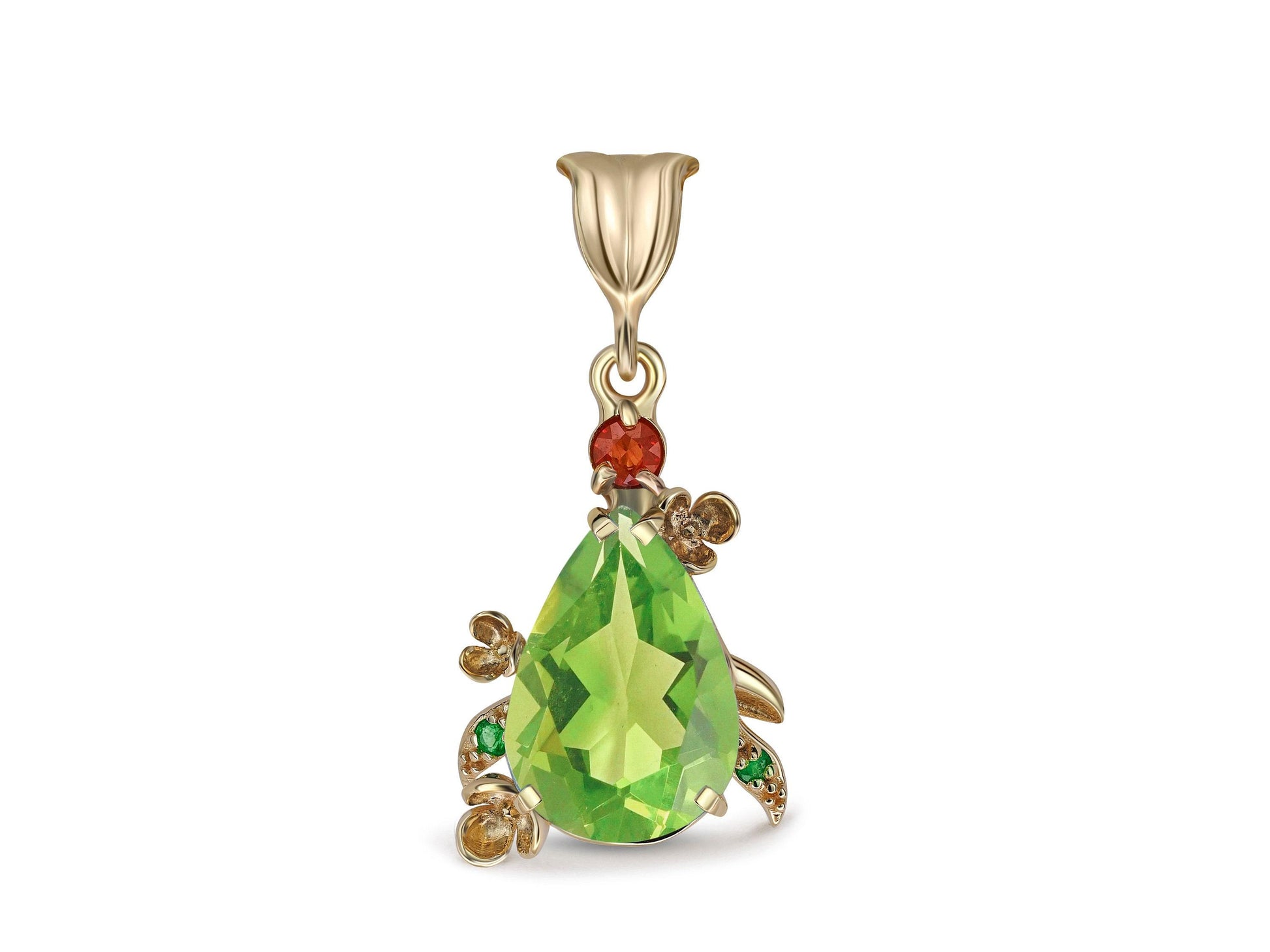 Pear Peridot Pendant in 14 Karat Gold