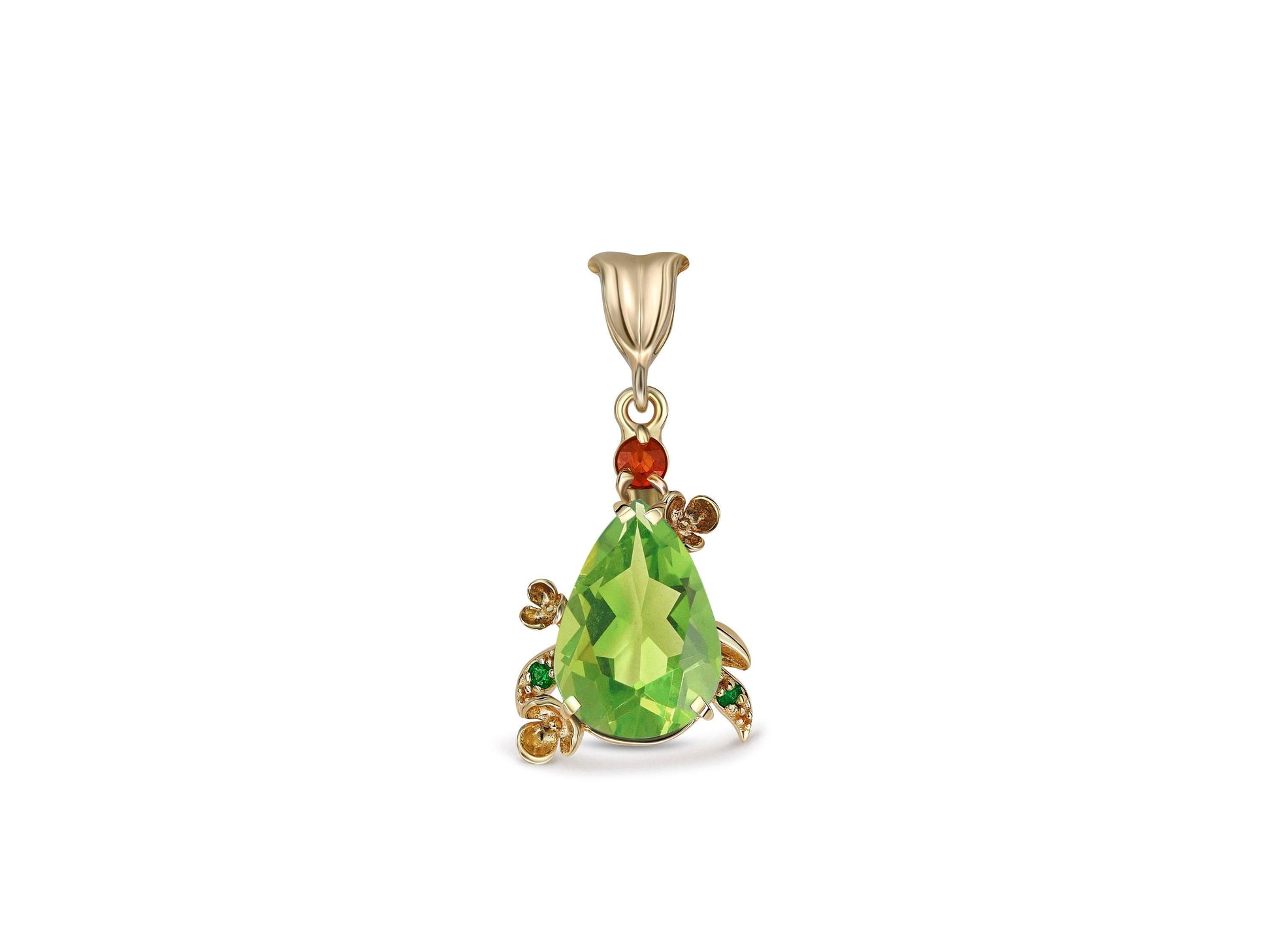 Pear Peridot Pendant in 14 Karat Gold