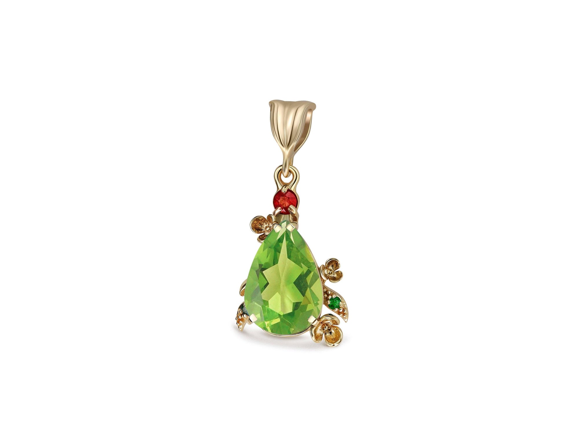 Pear Peridot Pendant in 14 Karat Gold