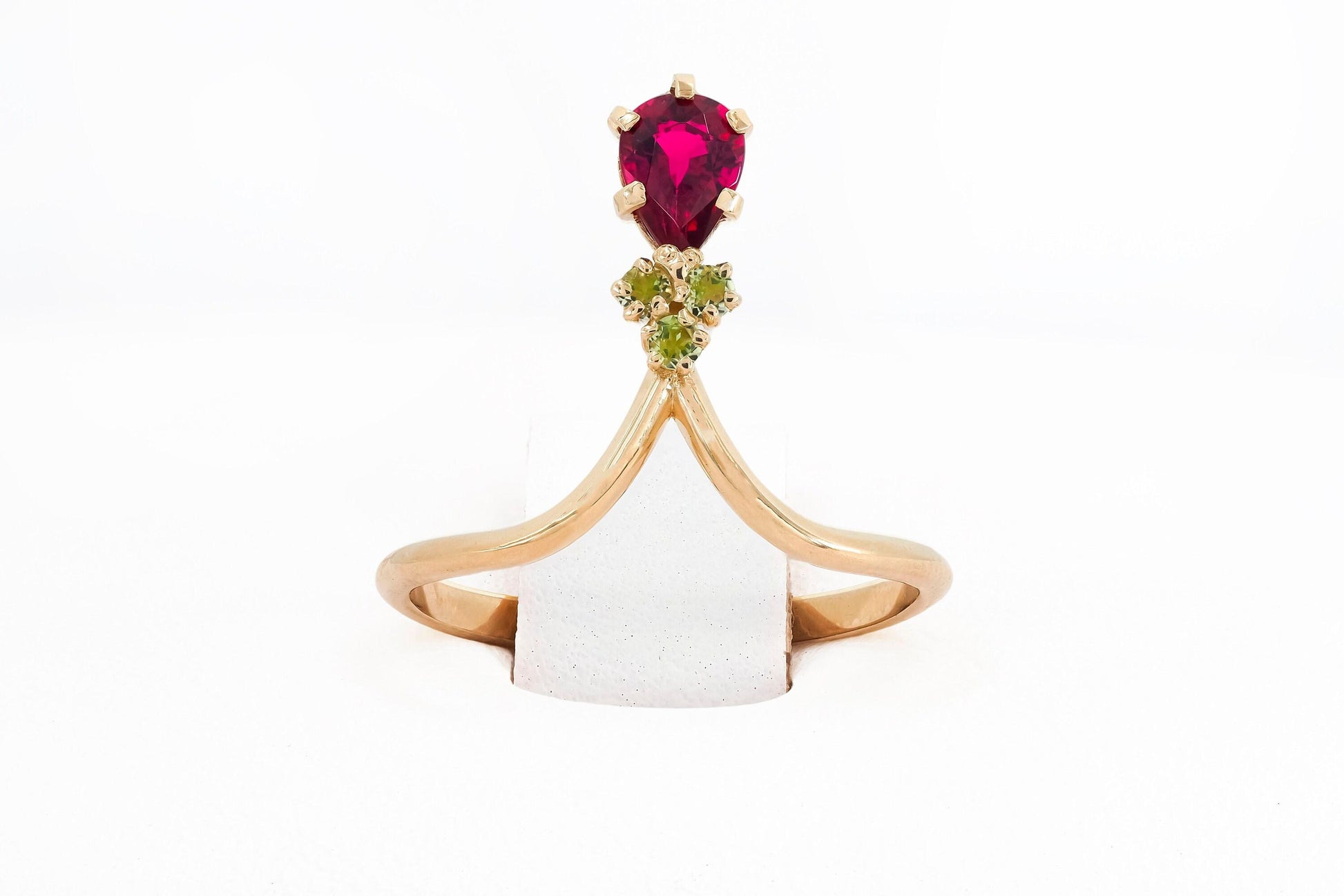 Tourmaline rubelite vintage inspired 14k gold ring