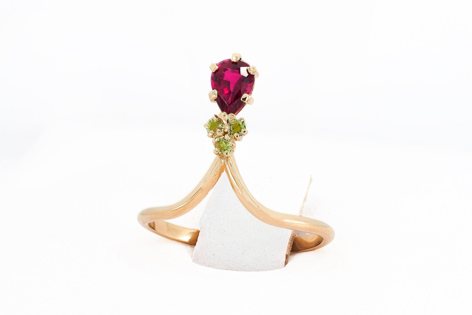 Tourmaline rubelite vintage inspired 14k gold ring