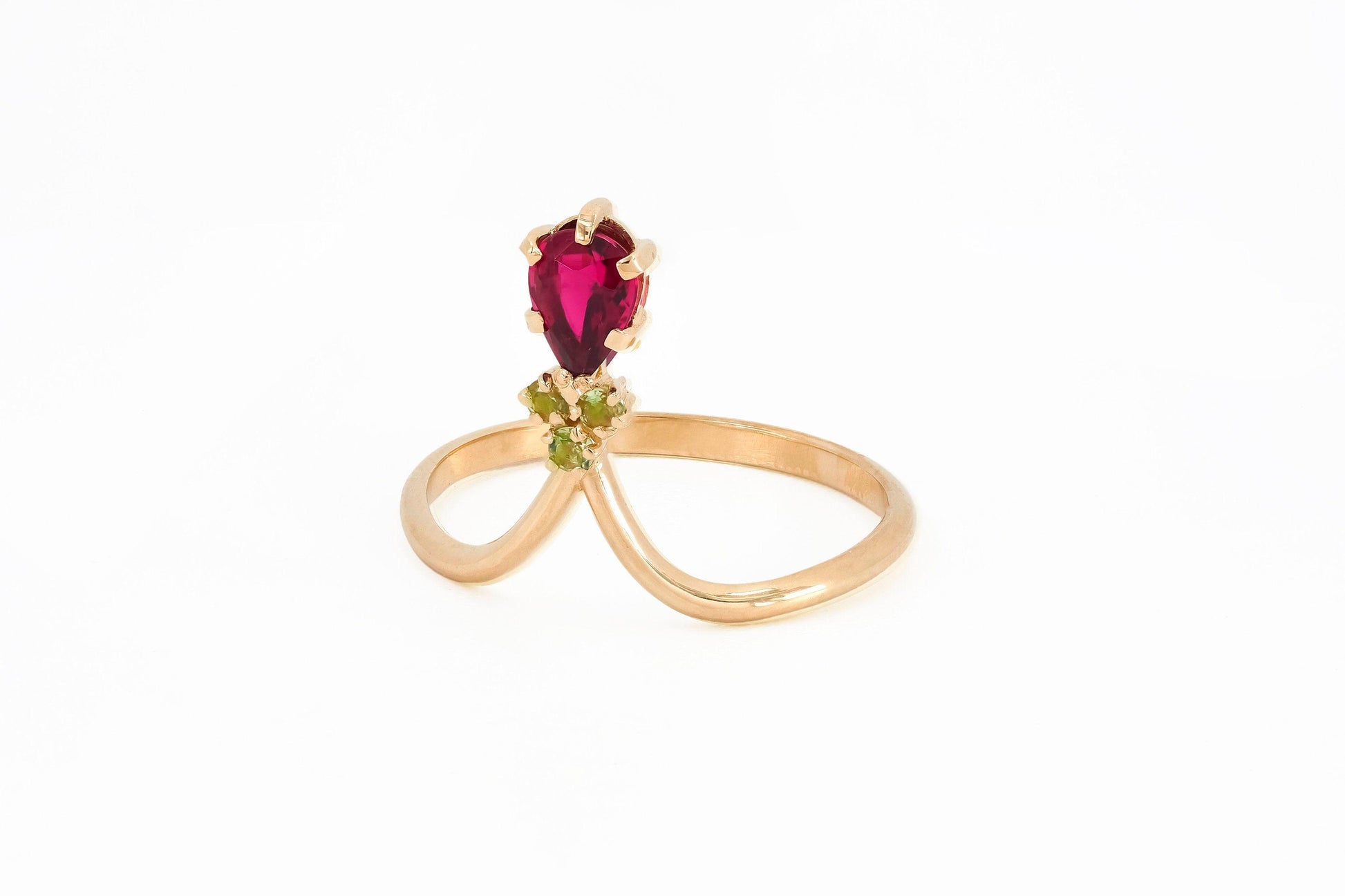 Tourmaline rubelite vintage inspired 14k gold ring