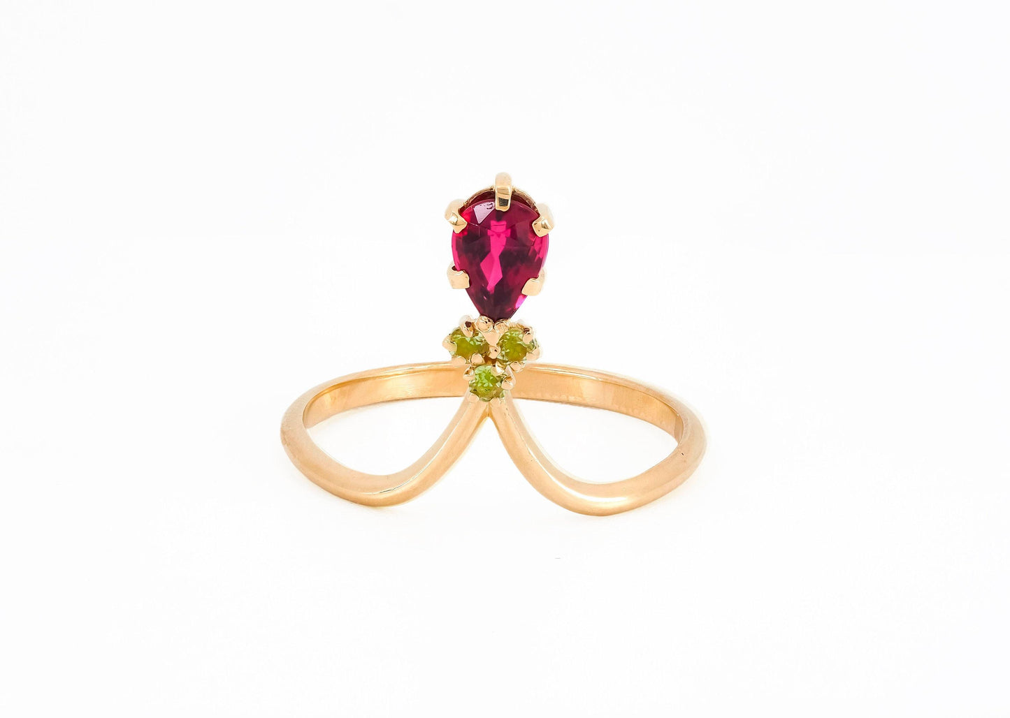 Tourmaline rubelite vintage inspired 14k gold ring