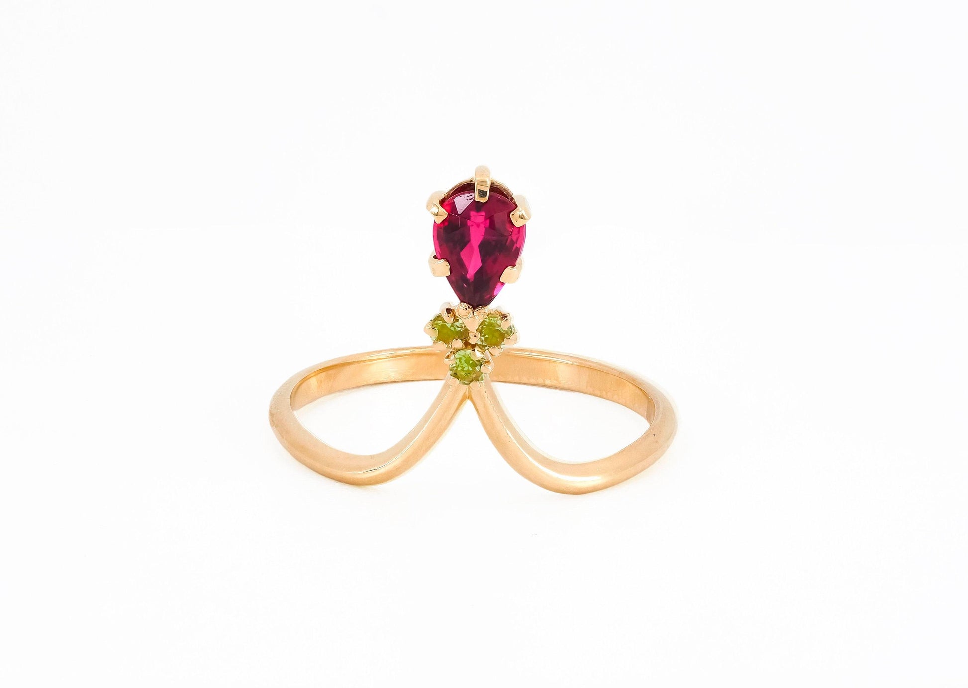 Tourmaline rubelite vintage inspired 14k gold ring