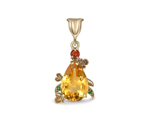 Pear citrine Pendant in 14 Karat Gold.