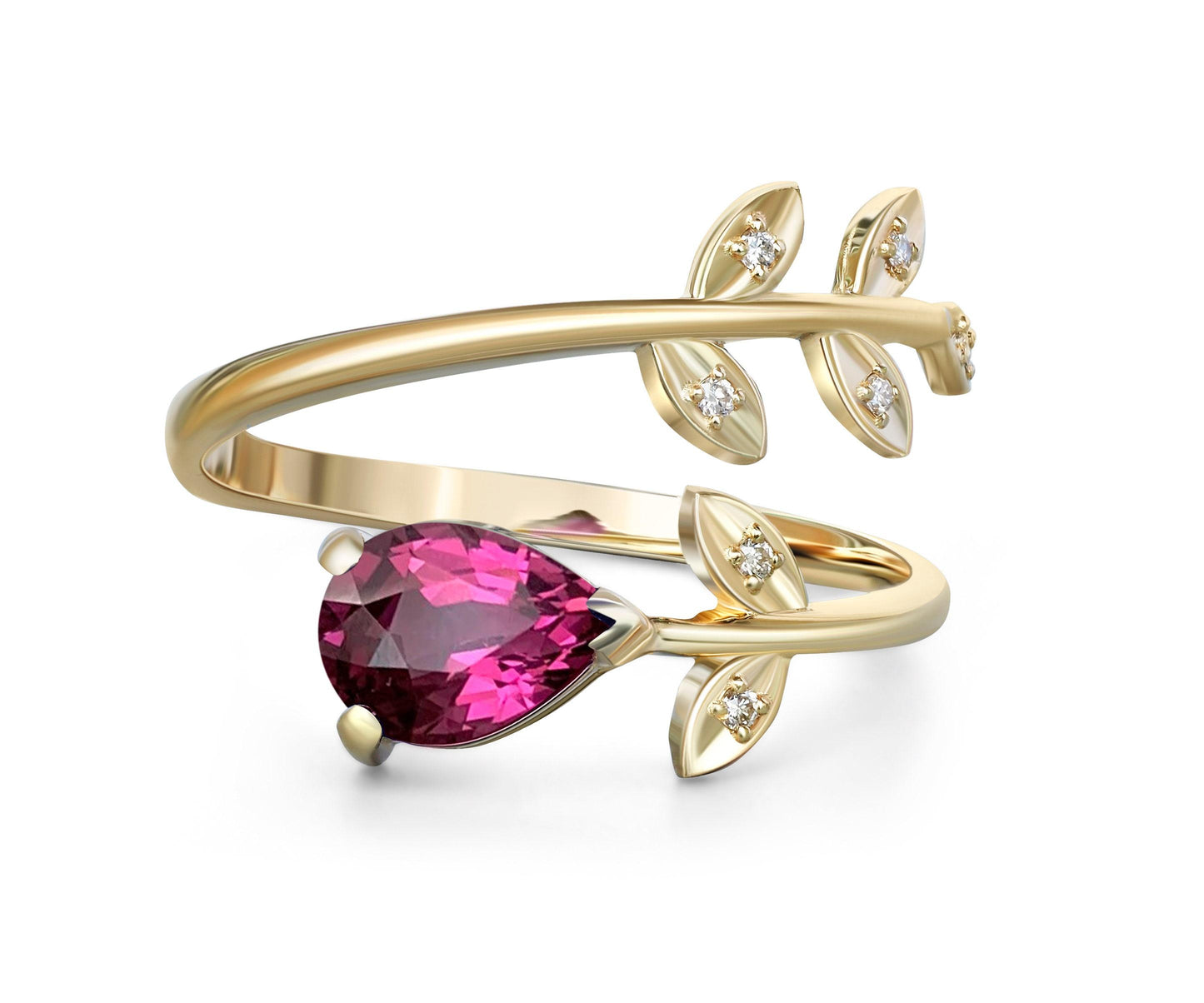Pear garnet 14k gold ring