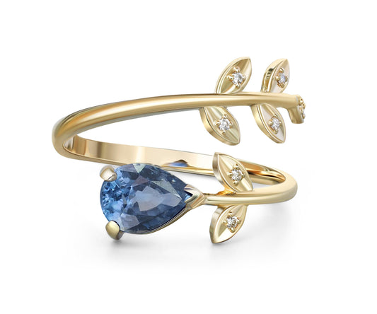 Pear sapphire 14k gold ring