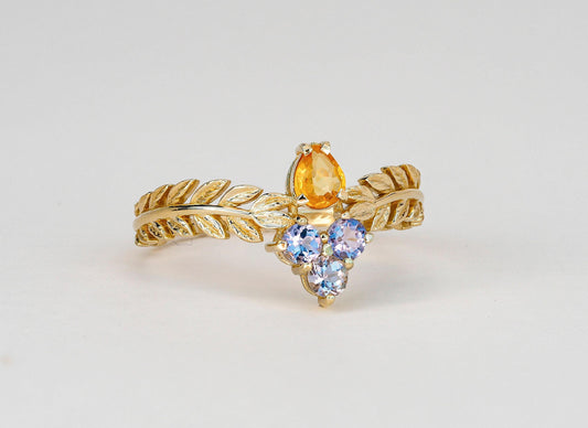 Olive leaves 14k gold ring