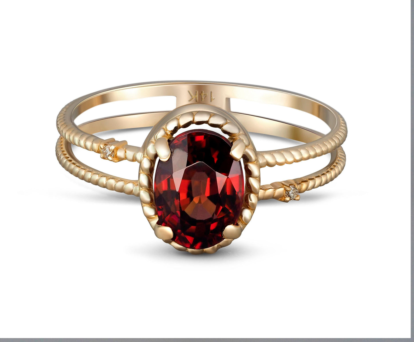 Red garnet gold 14k gold ring