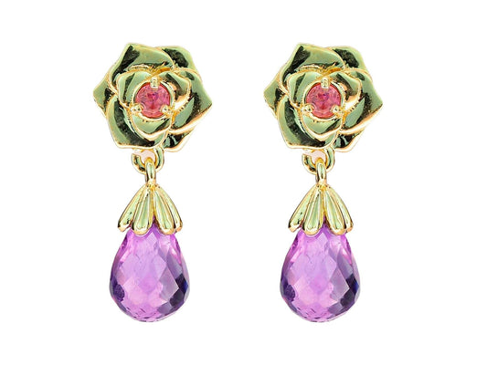 Rose flower 14k gold earrings studs