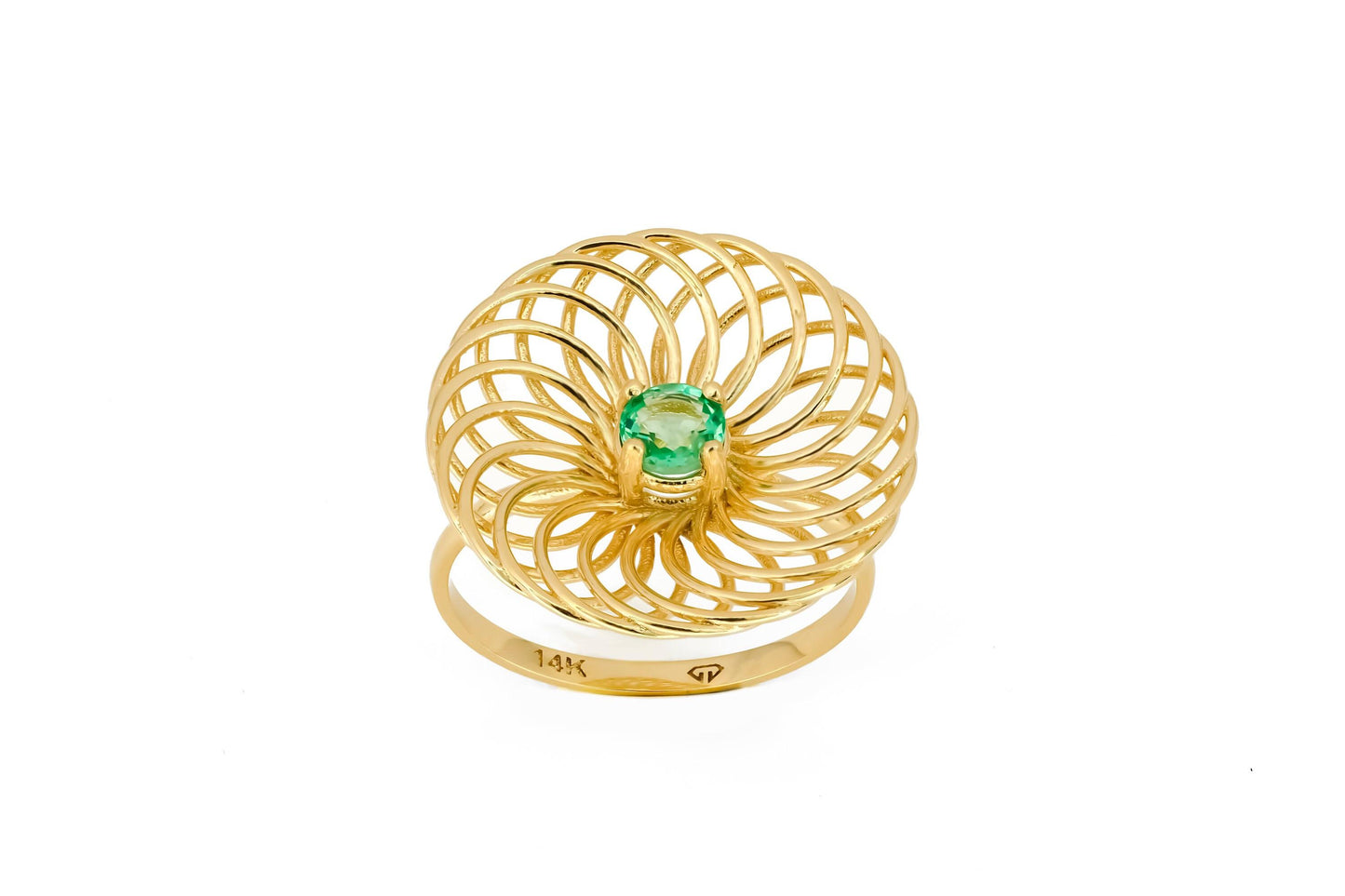 Round emerald 14k gold ring