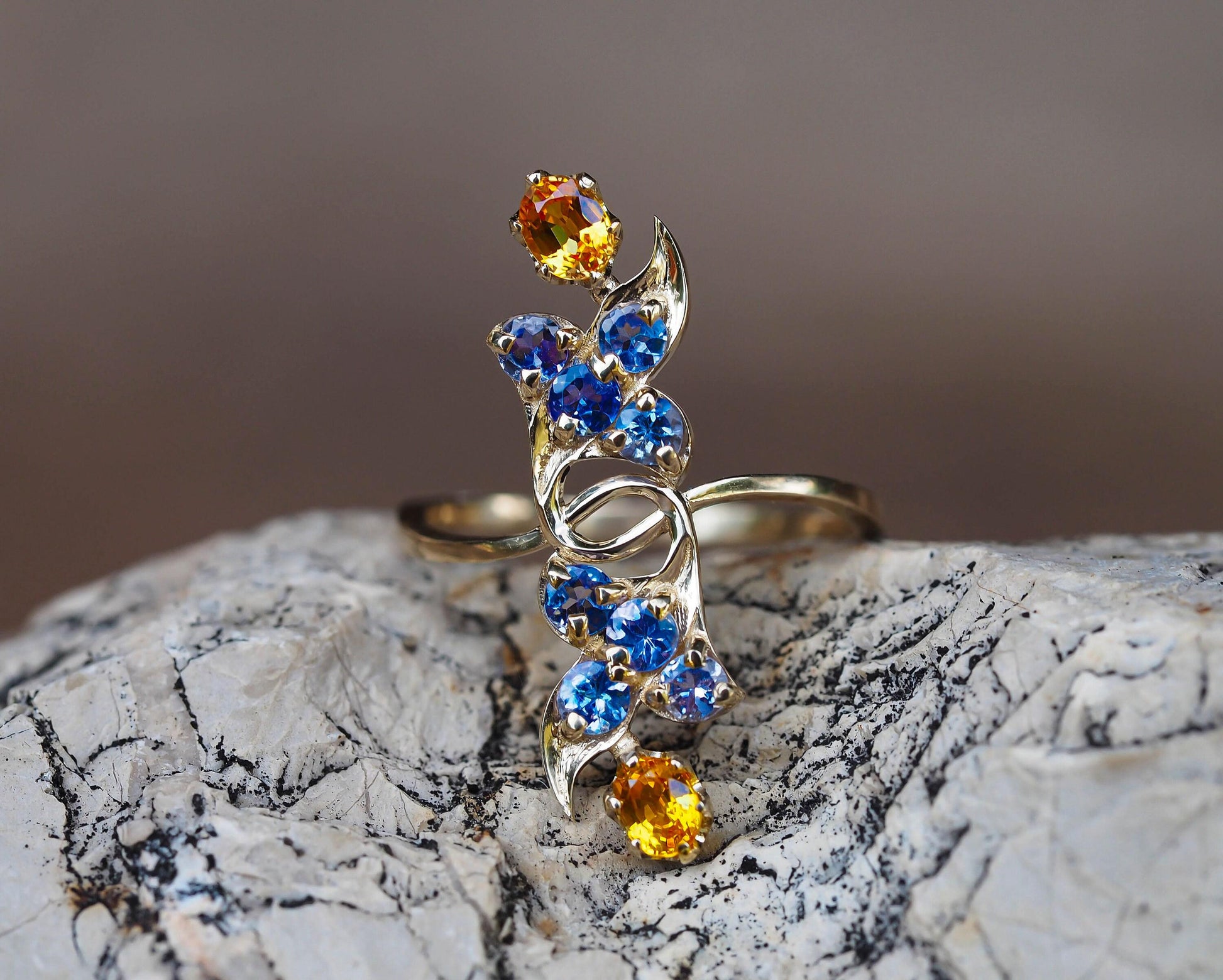 Sapphire, tanzanite 14k gold ring