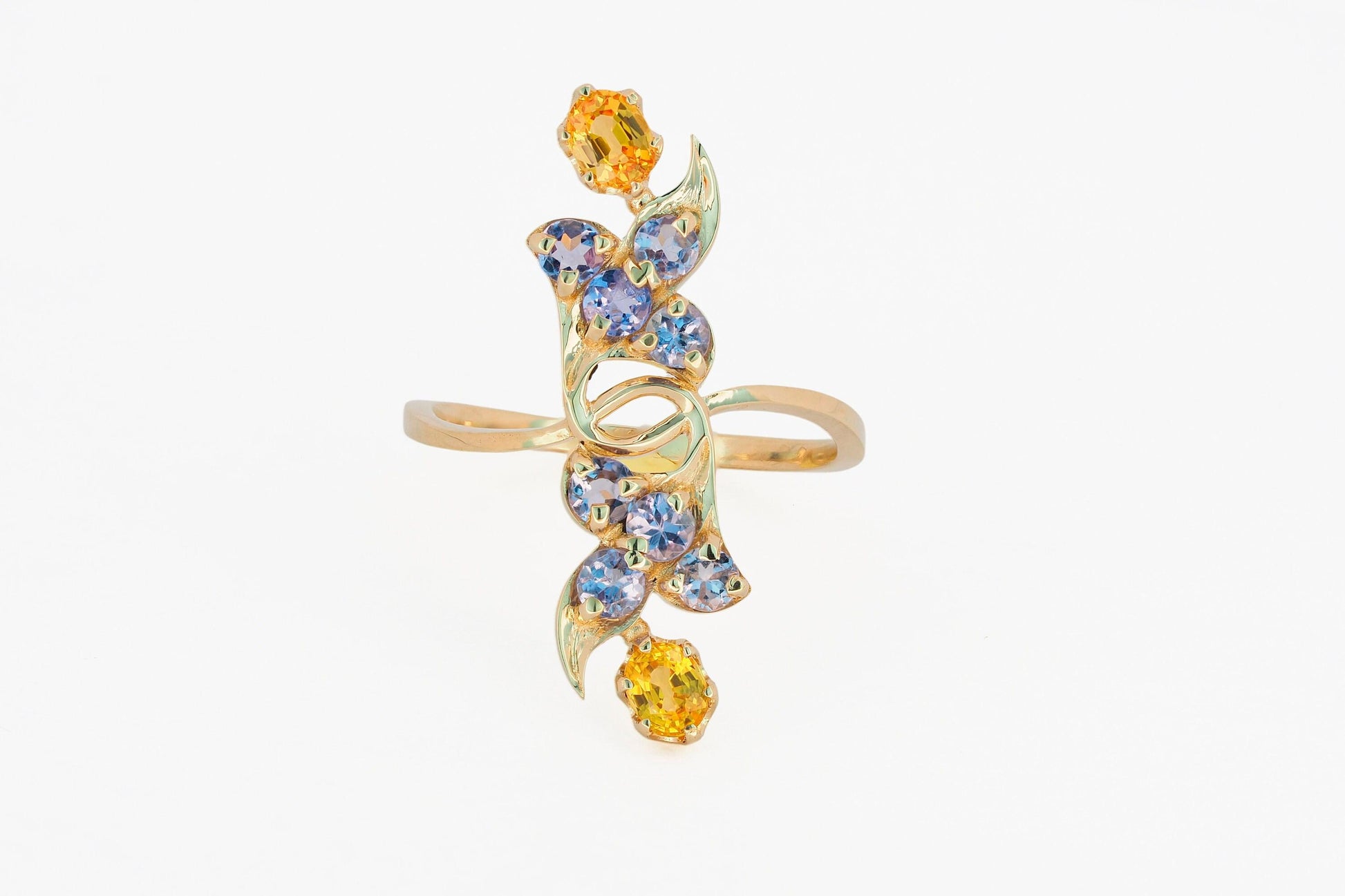 Sapphire, tanzanite 14k gold ring