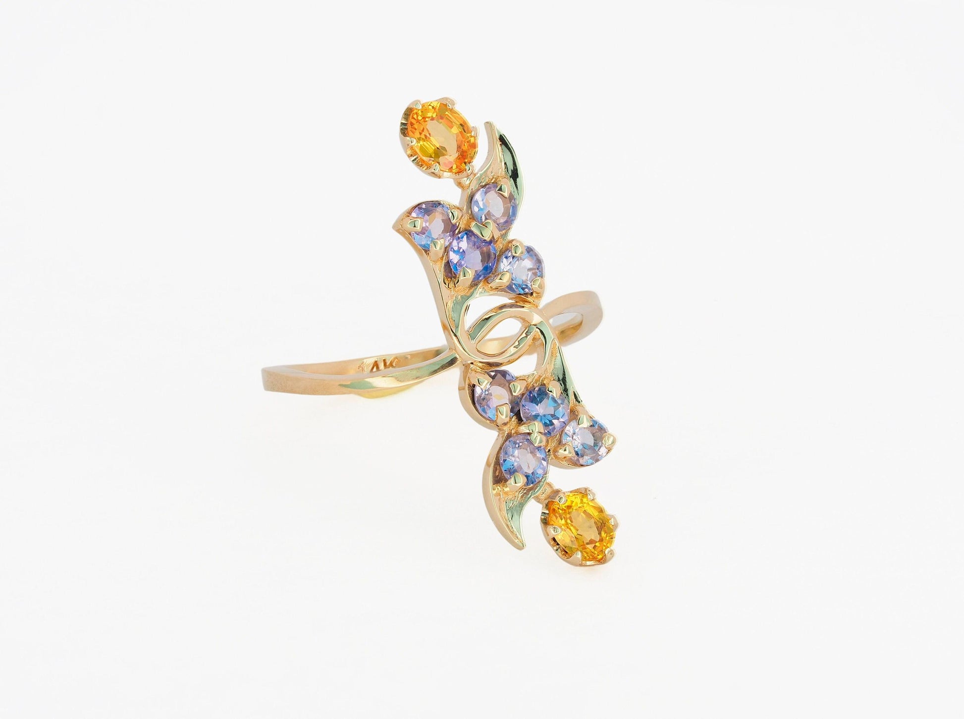 Sapphire, tanzanite 14k gold ring
