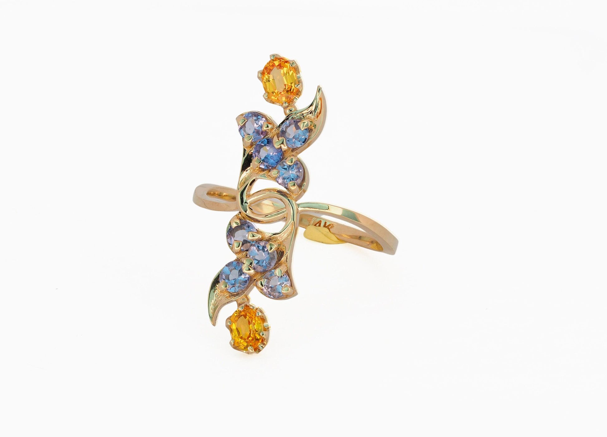 Sapphire, tanzanite 14k gold ring