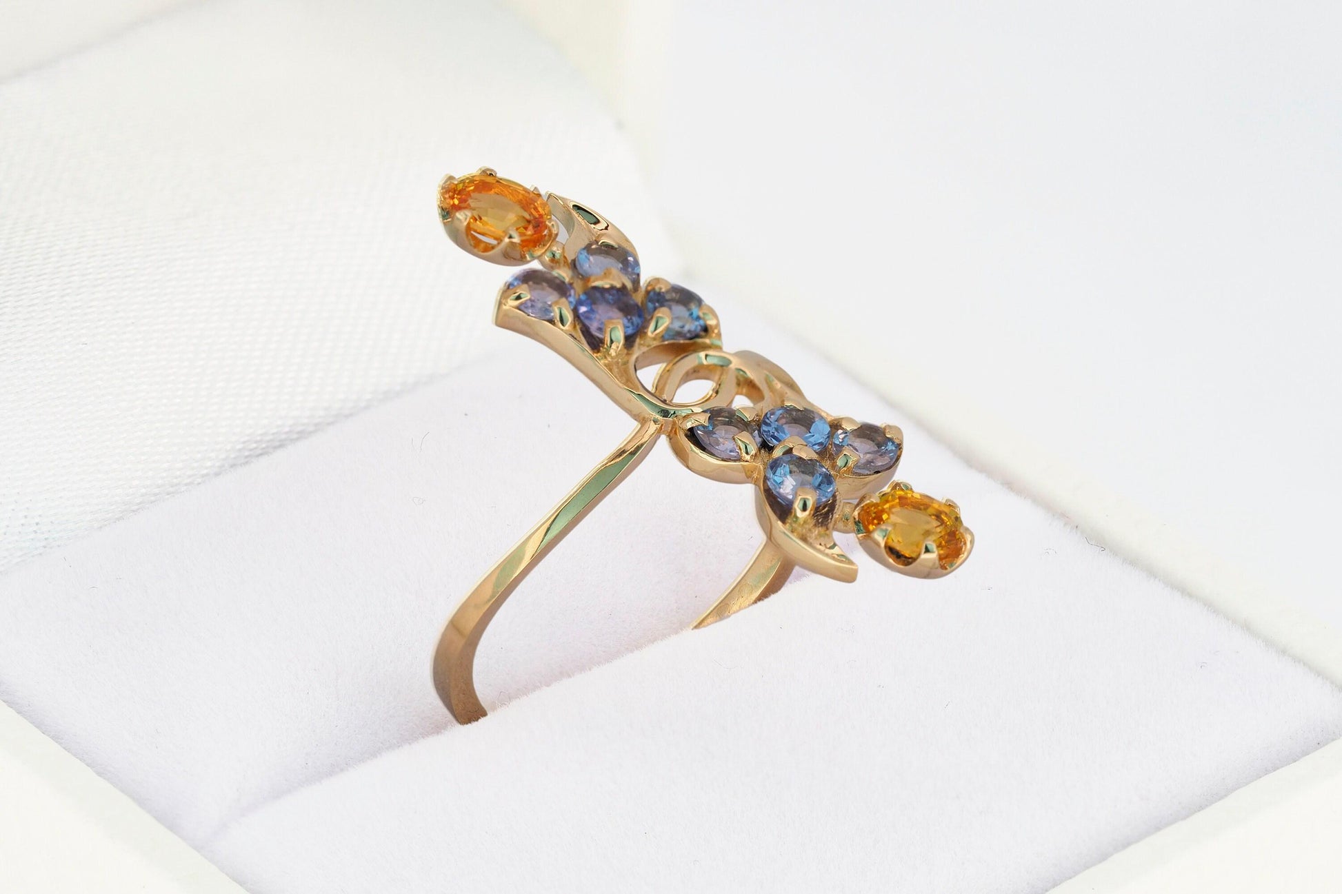 Sapphire, tanzanite 14k gold ring