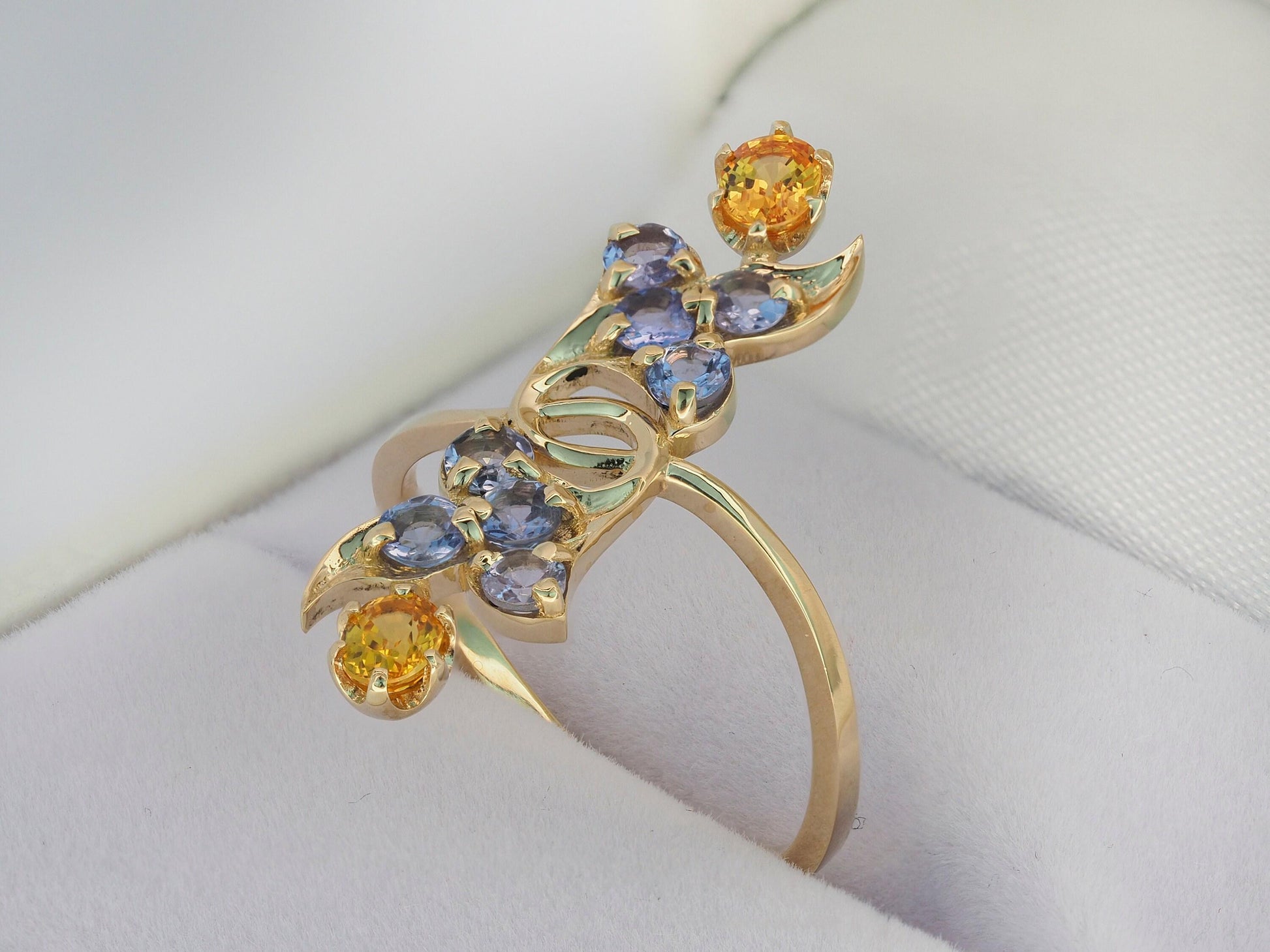 Sapphire, tanzanite 14k gold ring