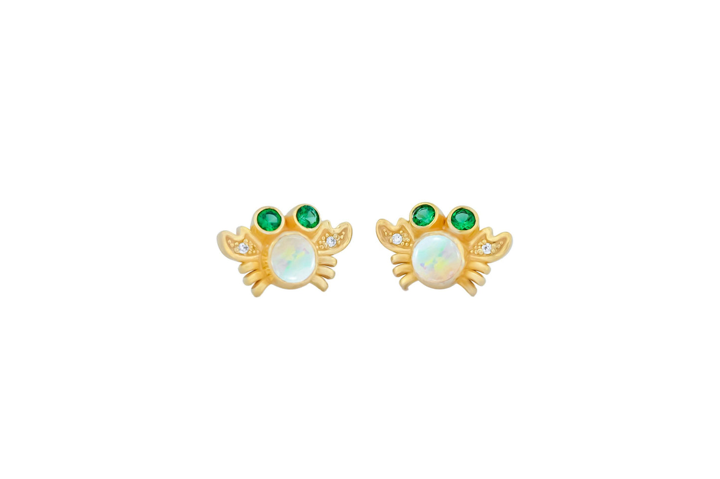 Sea Crab earrings studs with opals in 14k gold