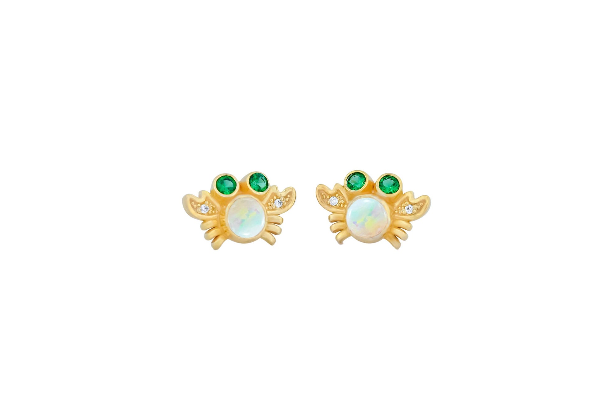 Sea Crab earrings studs with opals in 14k gold