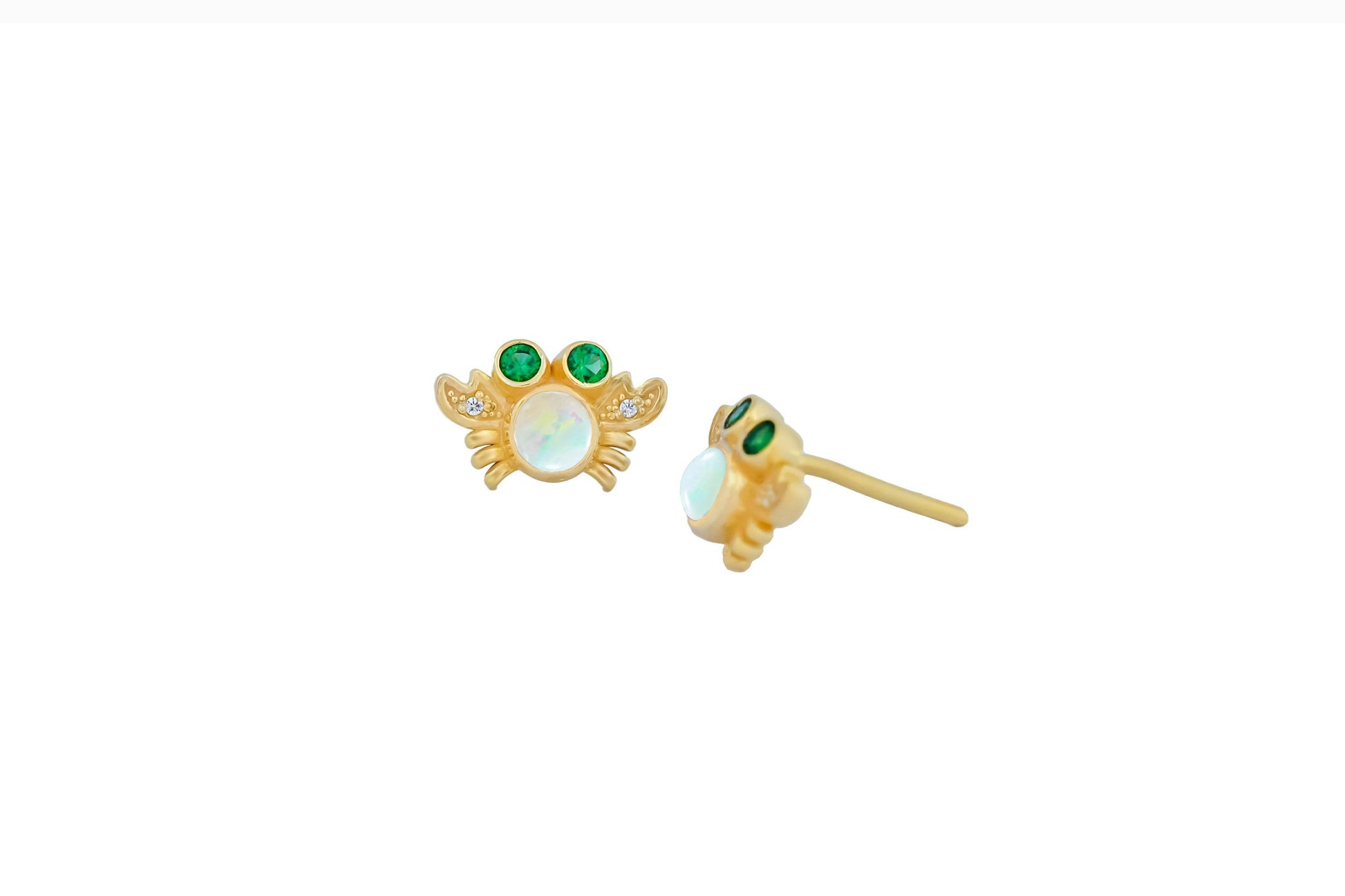Sea Crab earrings studs with opals in 14k gold