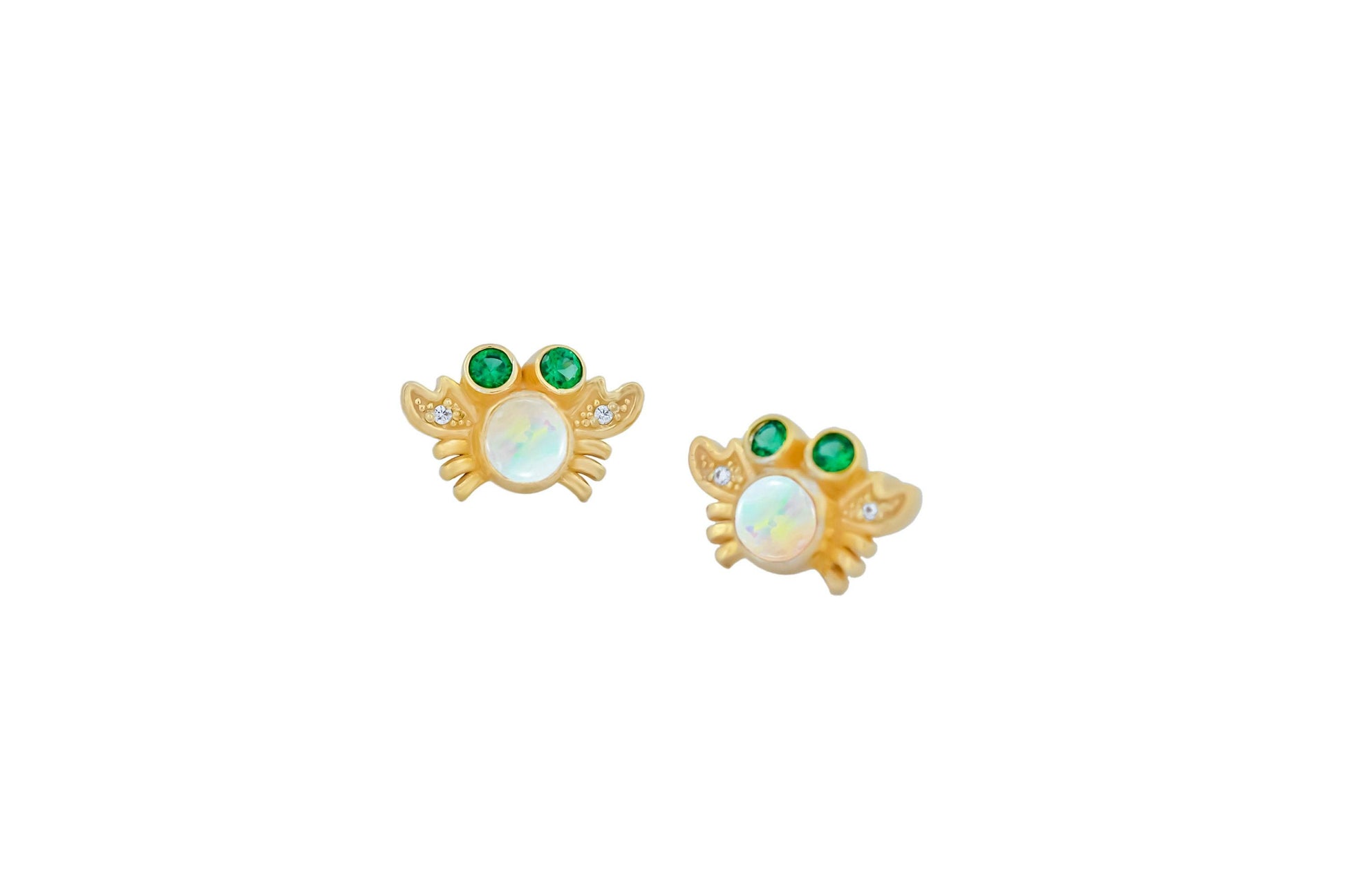 Sea Crab earrings studs with opals in 14k gold