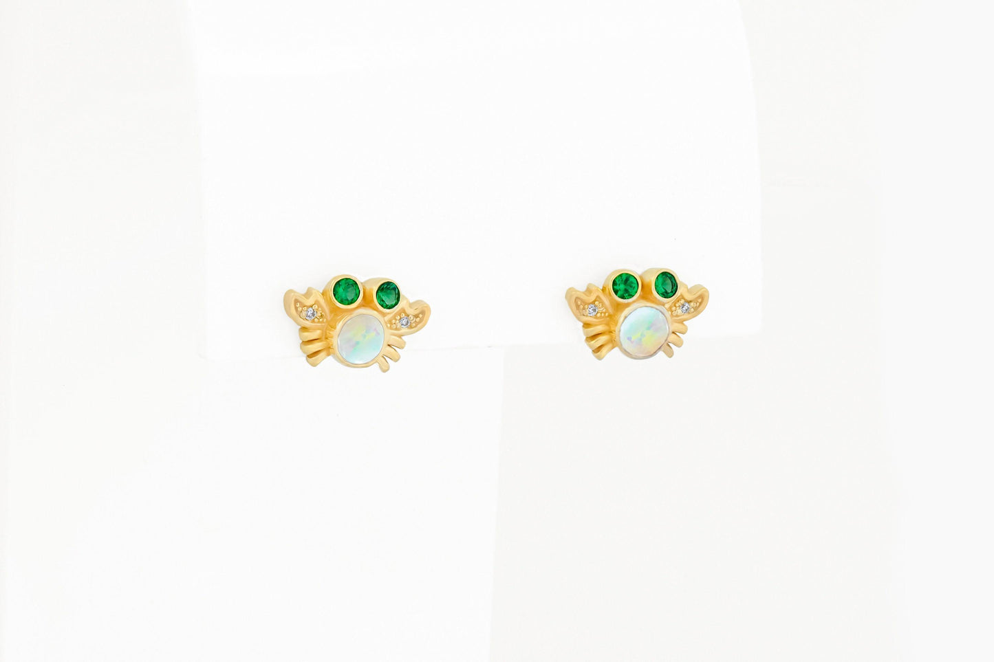 Sea Crab earrings studs with opals in 14k gold