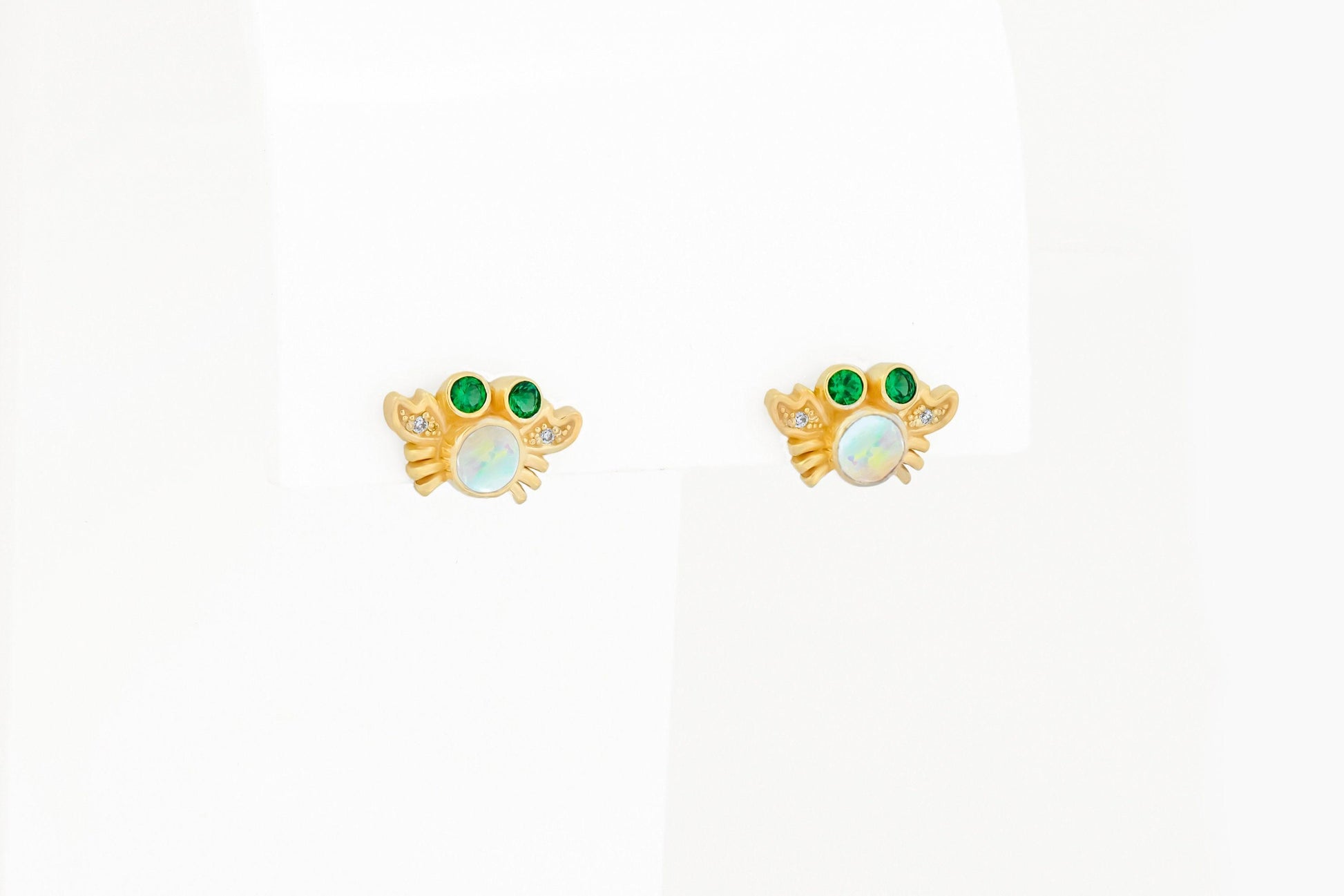 Sea Crab earrings studs with opals in 14k gold