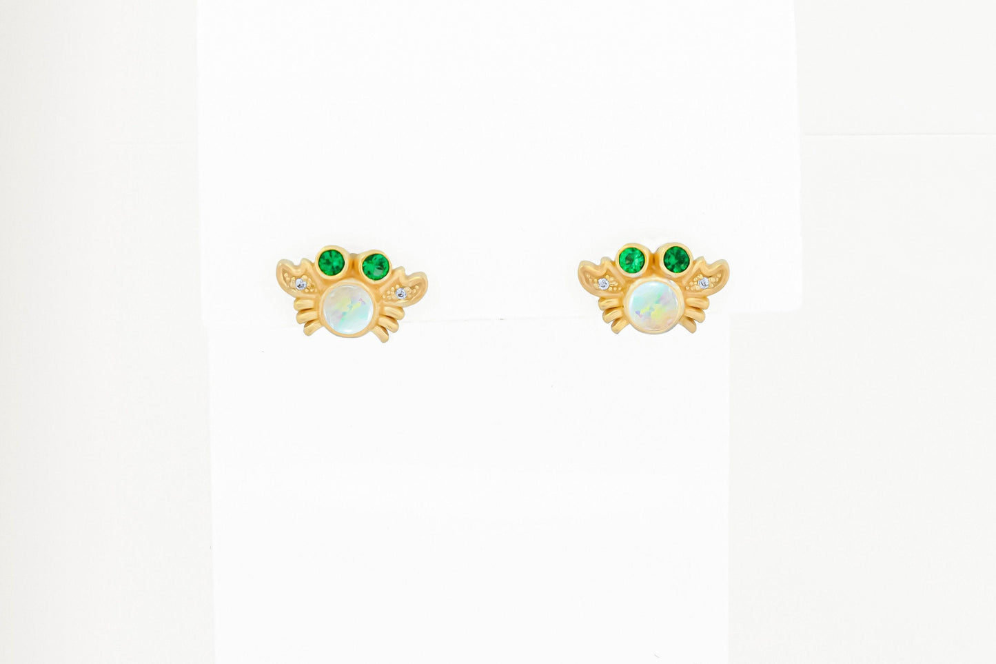 Sea Crab earrings studs with opals in 14k gold