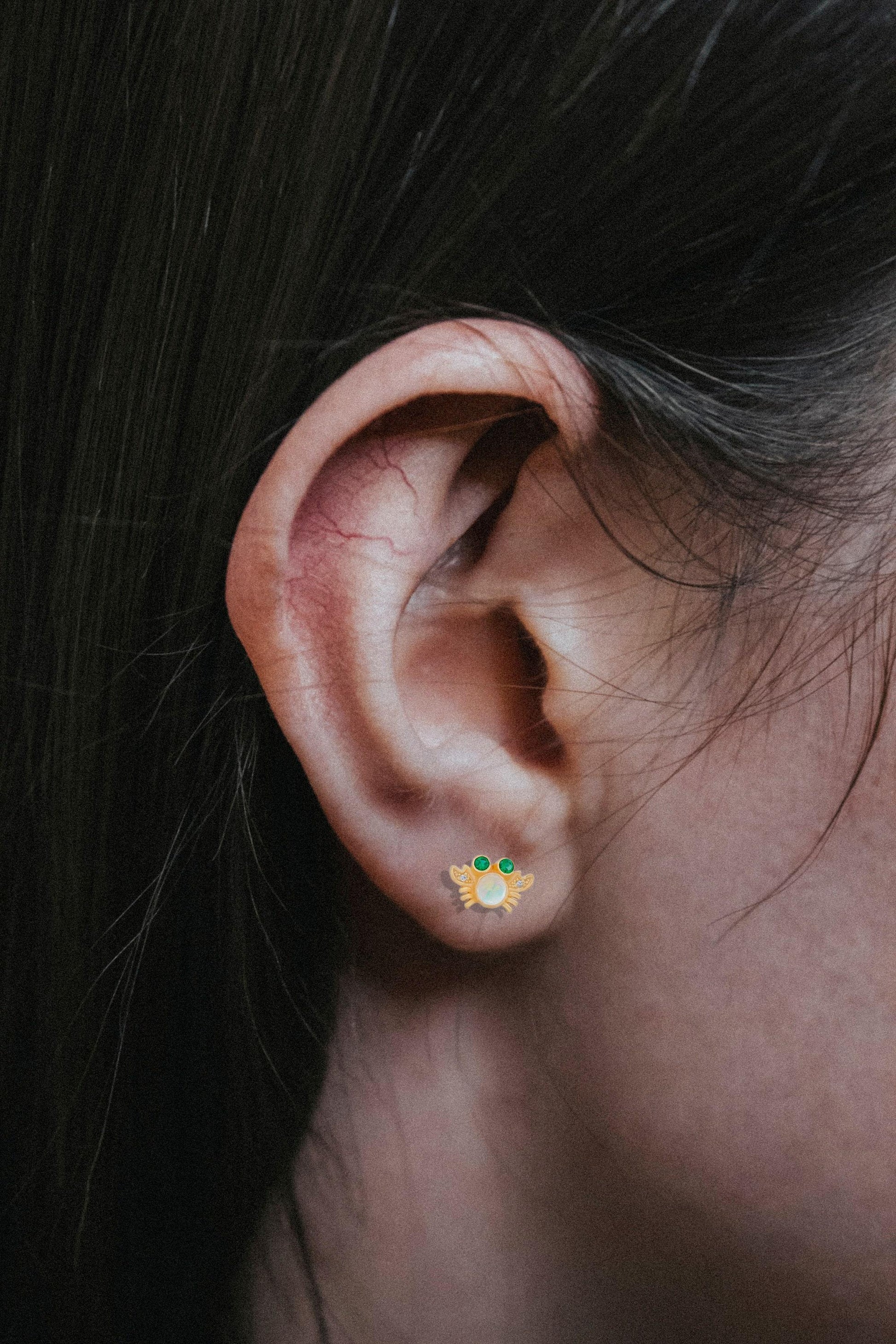 Sea Crab earrings studs with opals in 14k gold