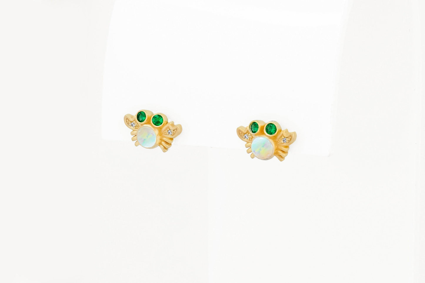 Sea Crab earrings studs with opals in 14k gold